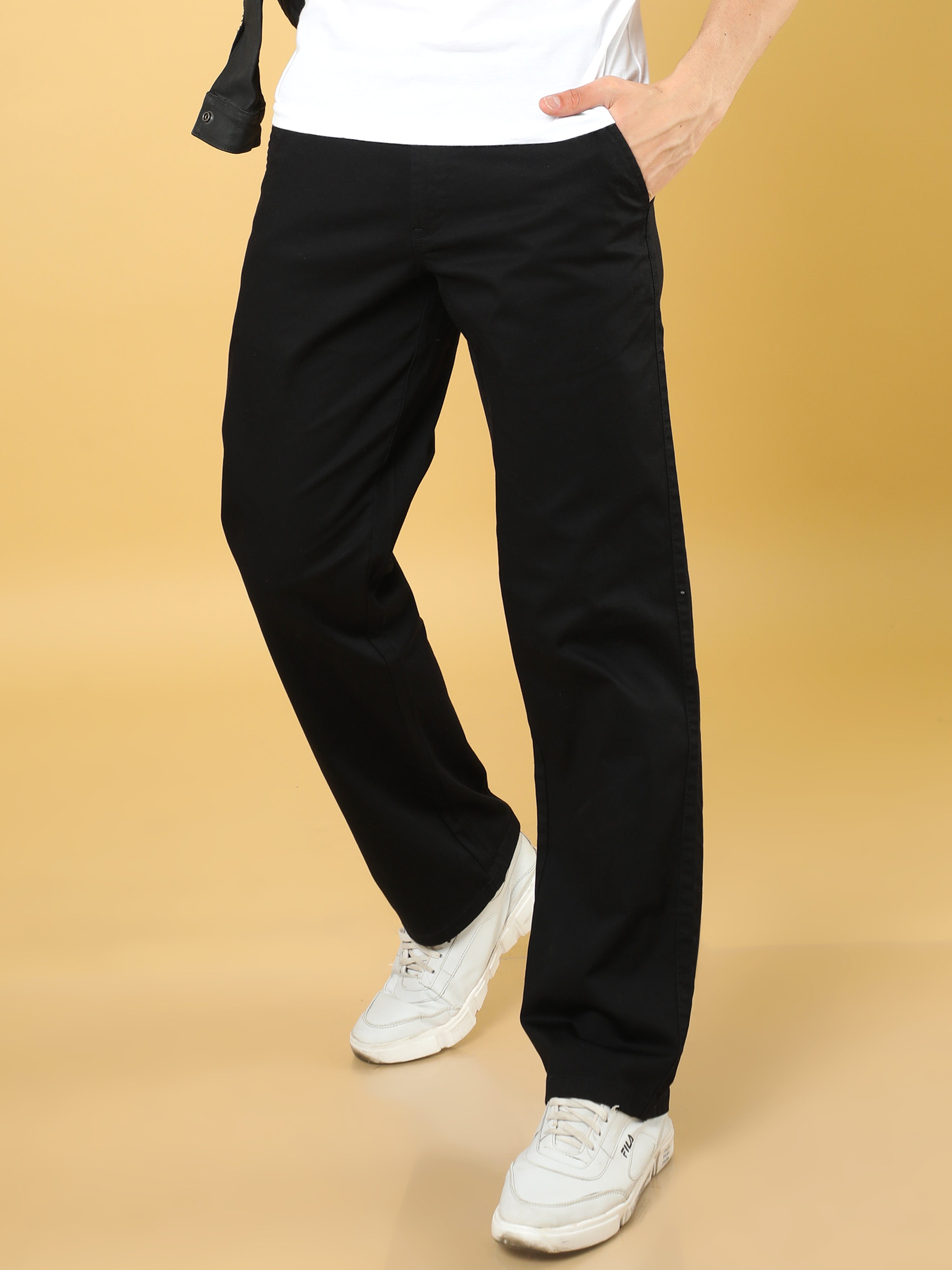 Cotton Dobby Baggy Fit Black Trouser
