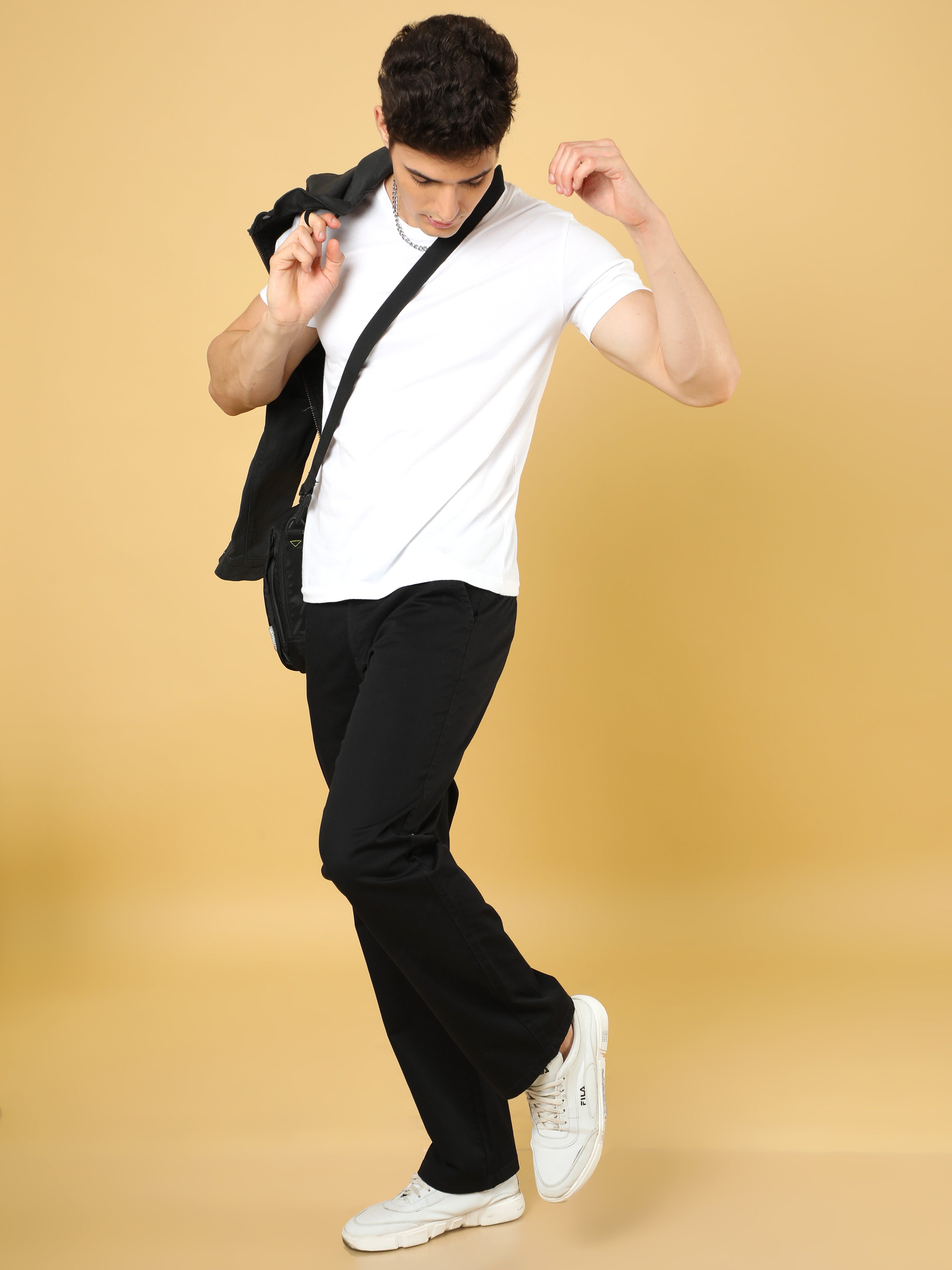 Cotton Dobby Baggy Fit Black Trouser