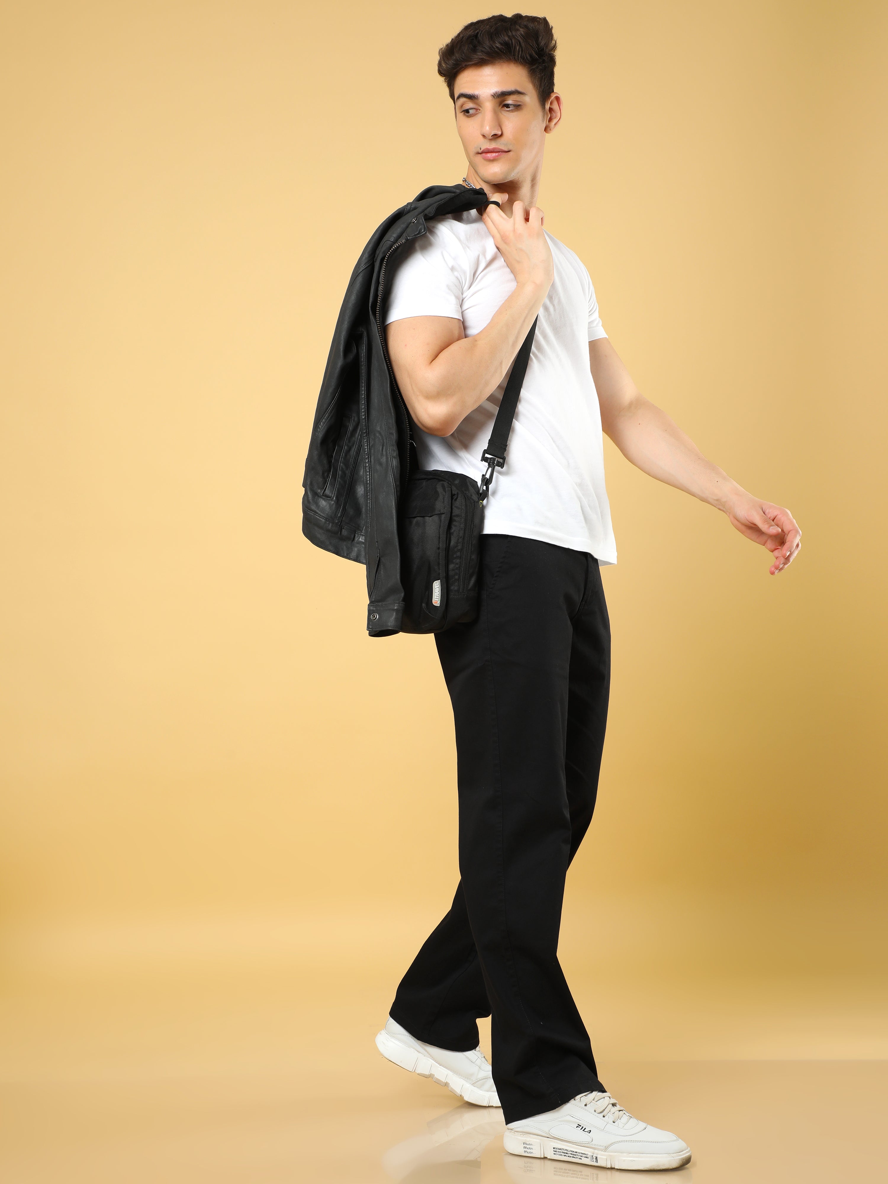 Cotton Dobby Baggy Fit Black Trouser