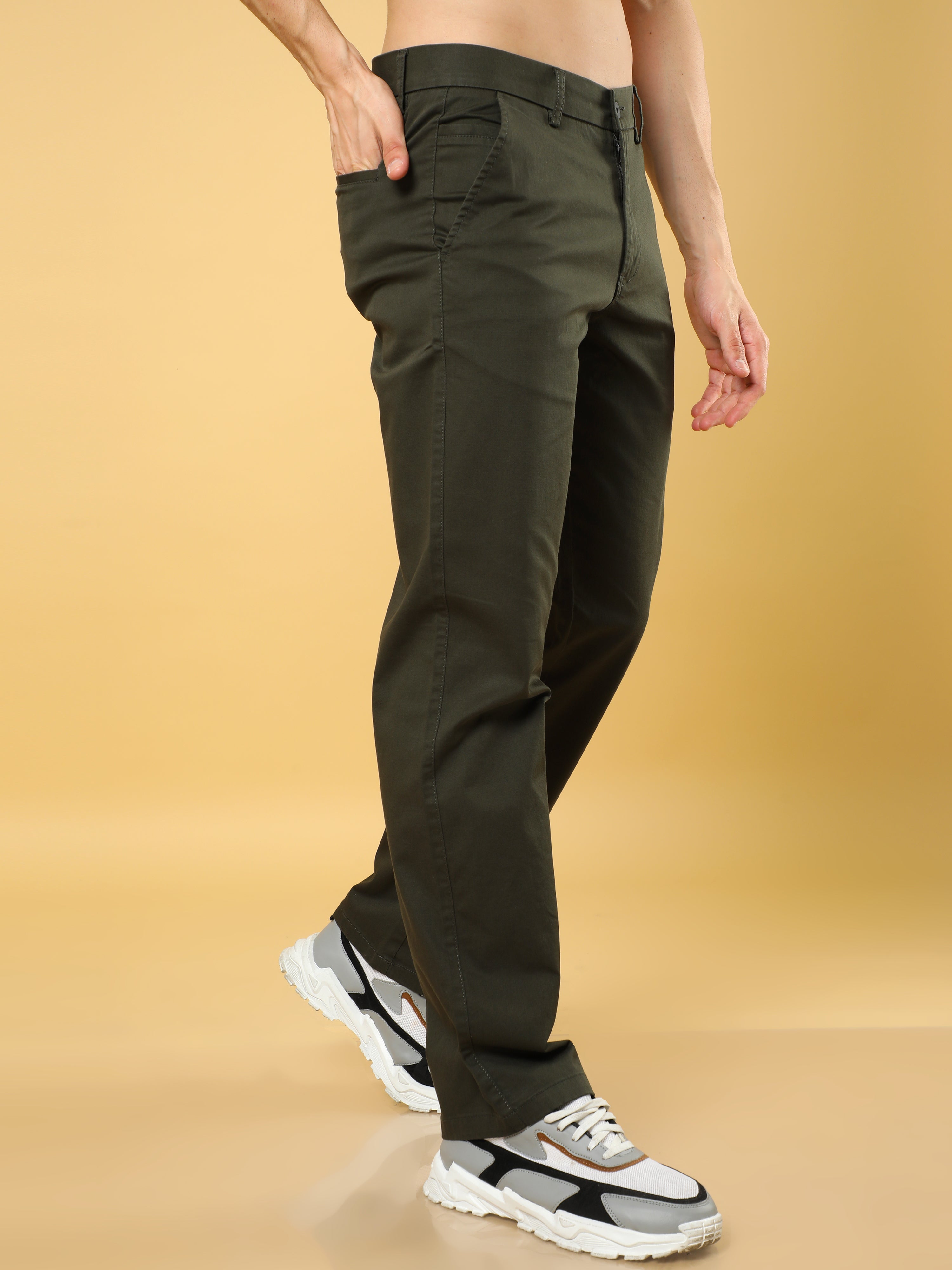Cotton Dobby Baggy Fit Dark Olive Trouser