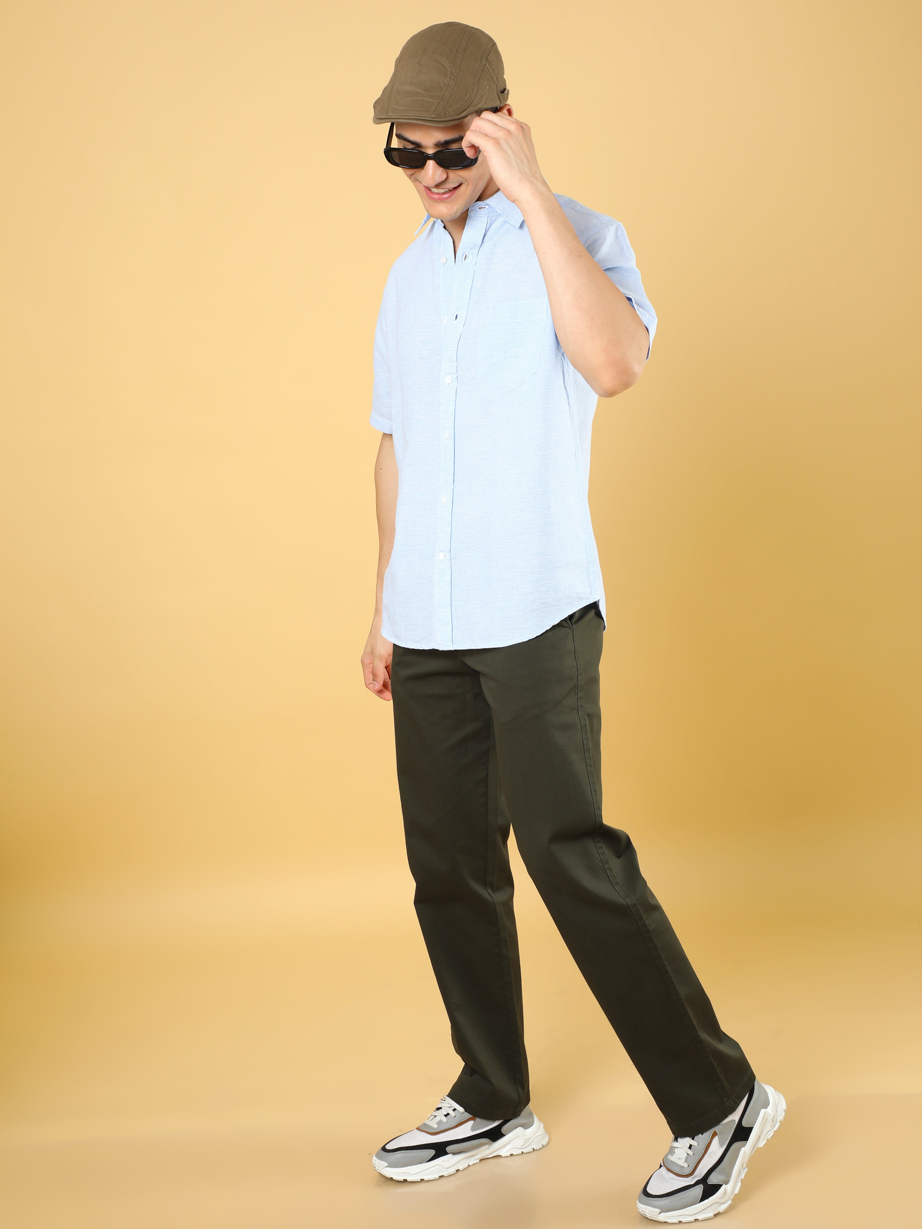 Cotton Dobby Baggy Fit Dark Olive Trouser