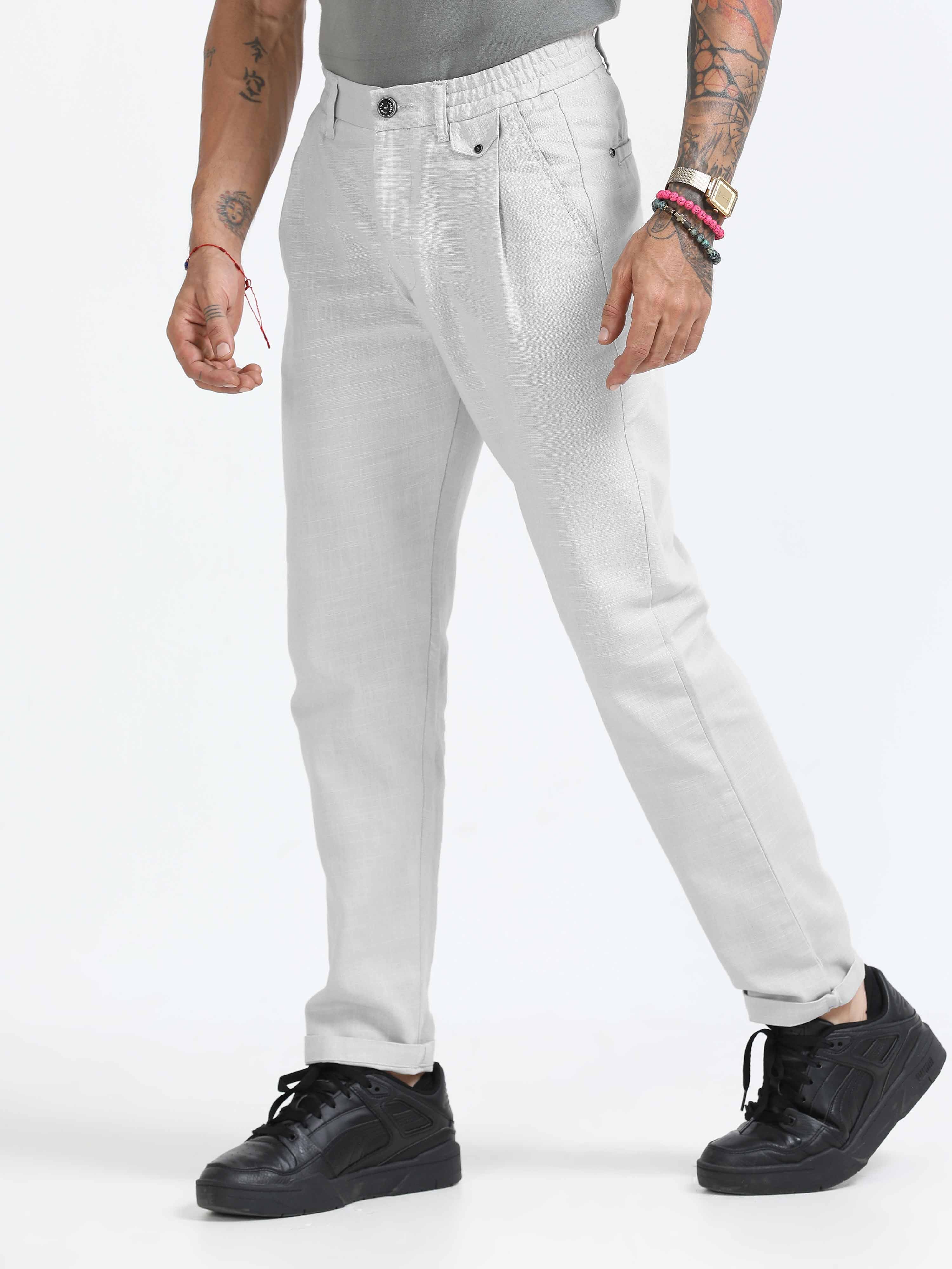Mens White Linen Trousers