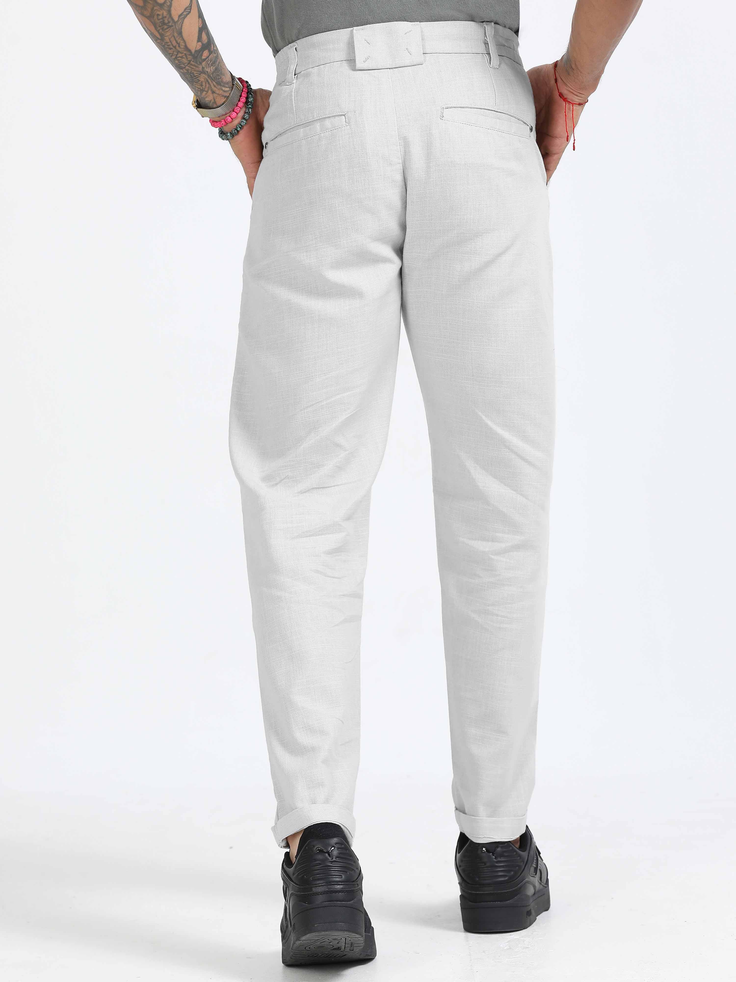 Mens White Linen Trousers