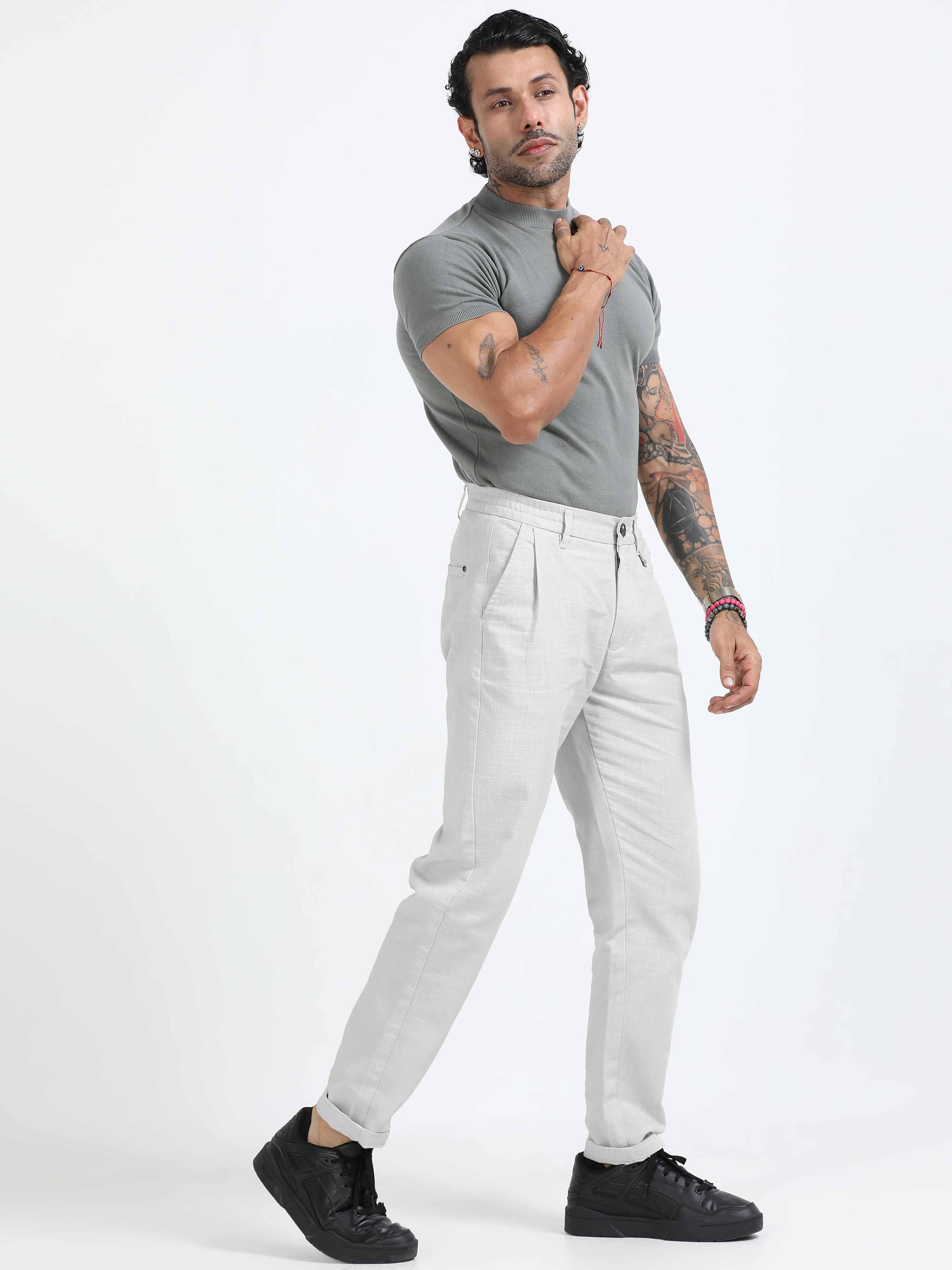 Mens White Linen Trousers