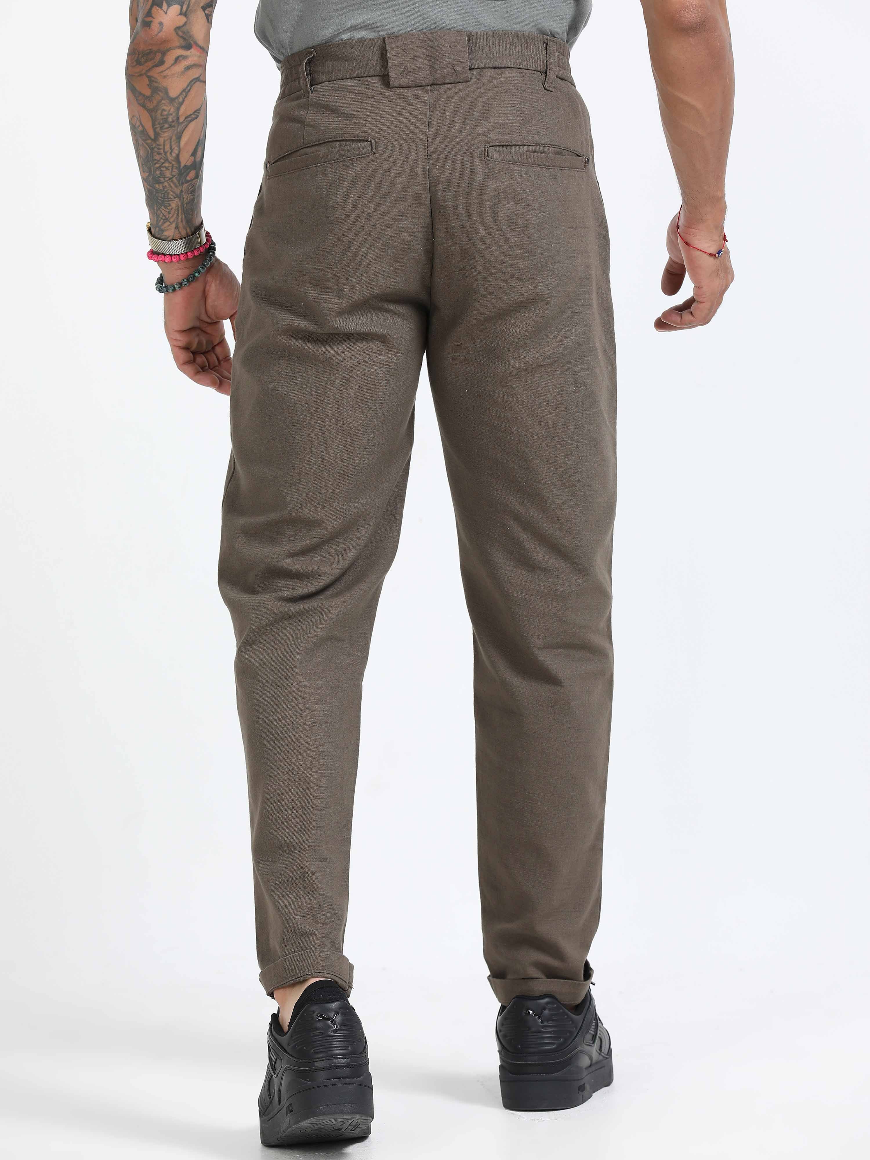 Brown Linen Pleated Trouser for Men