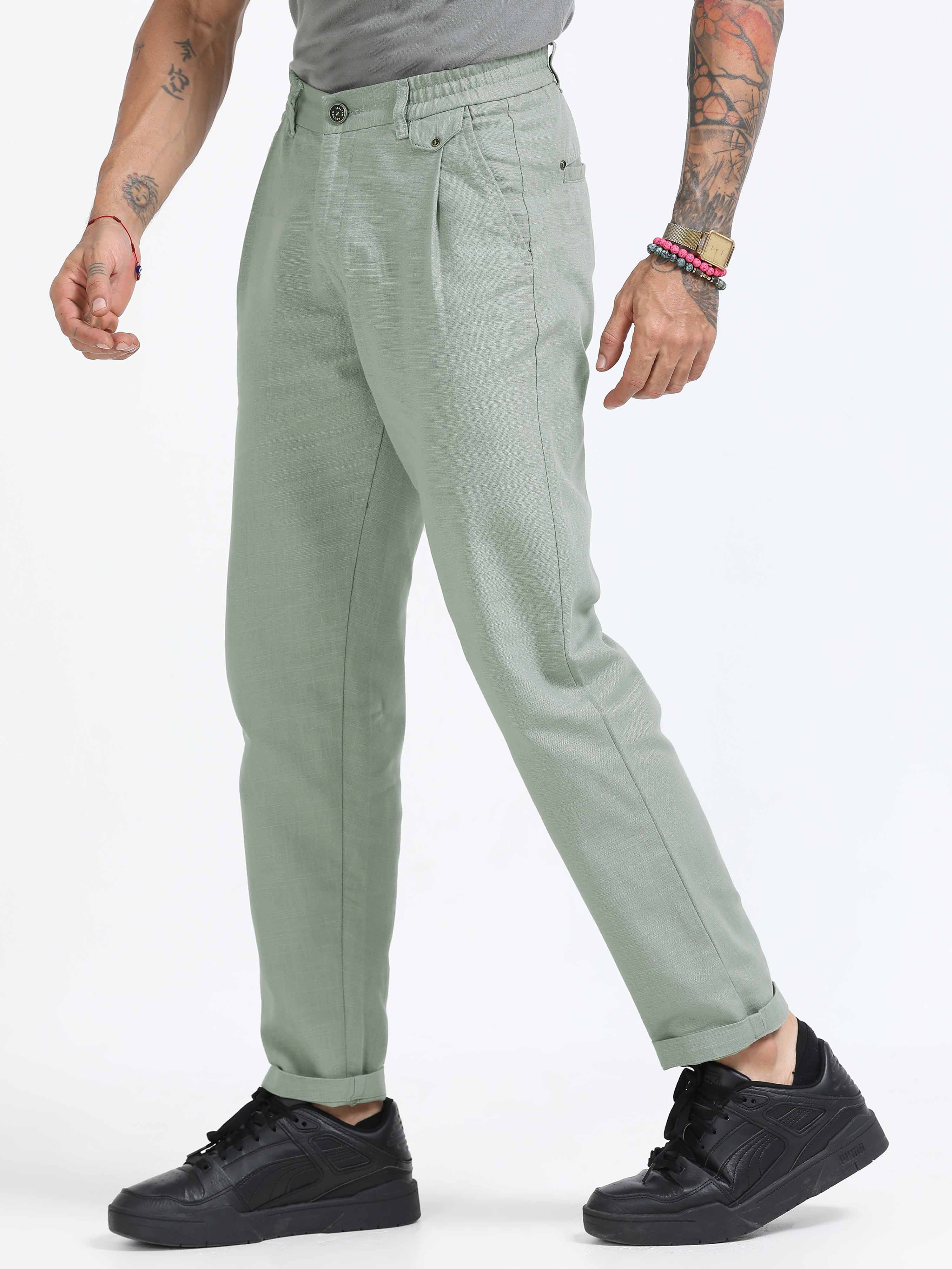 Pistachio Green Trouser With Pleats For Men