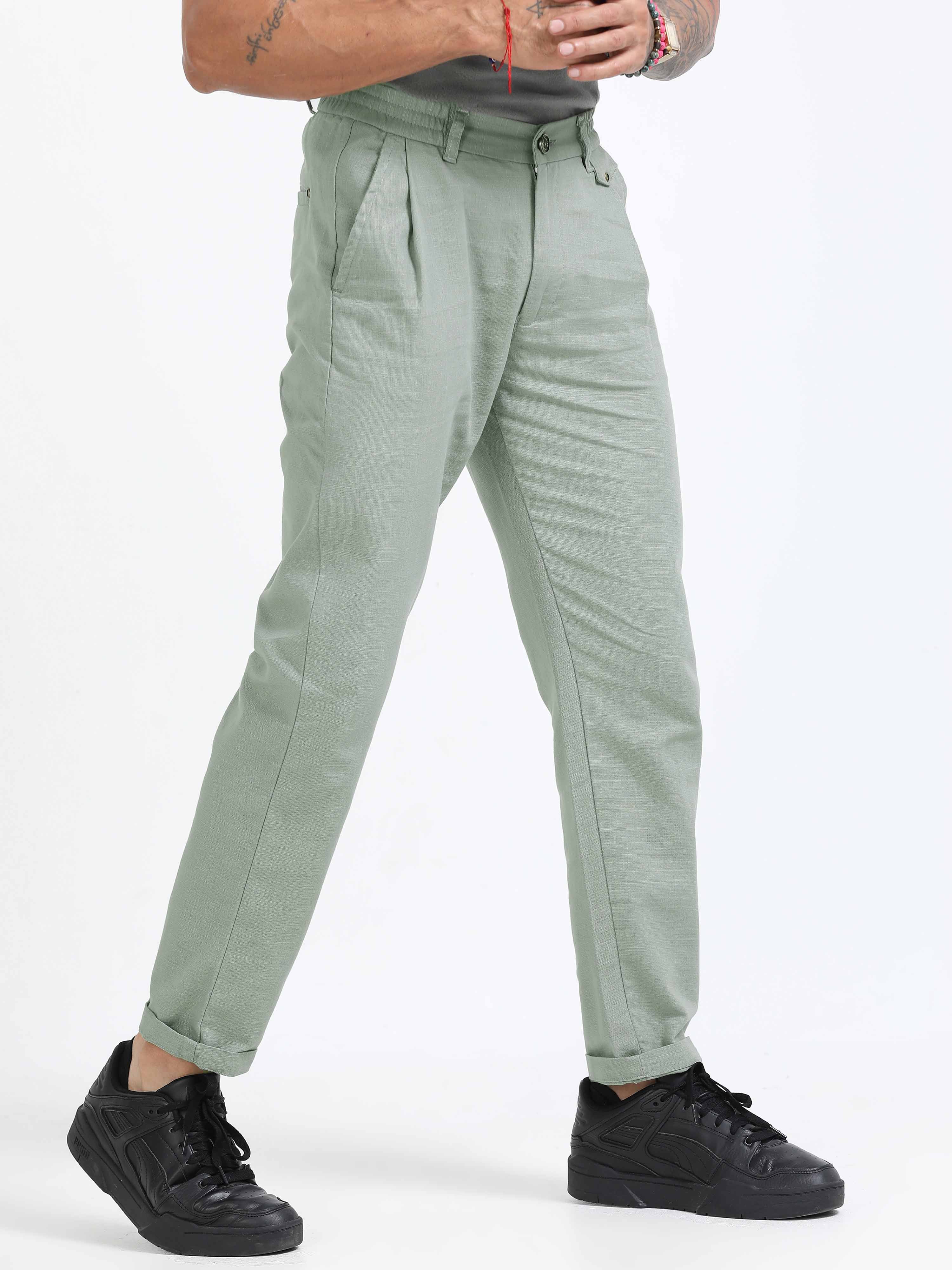 Pistachio Green Trouser With Pleats For Men