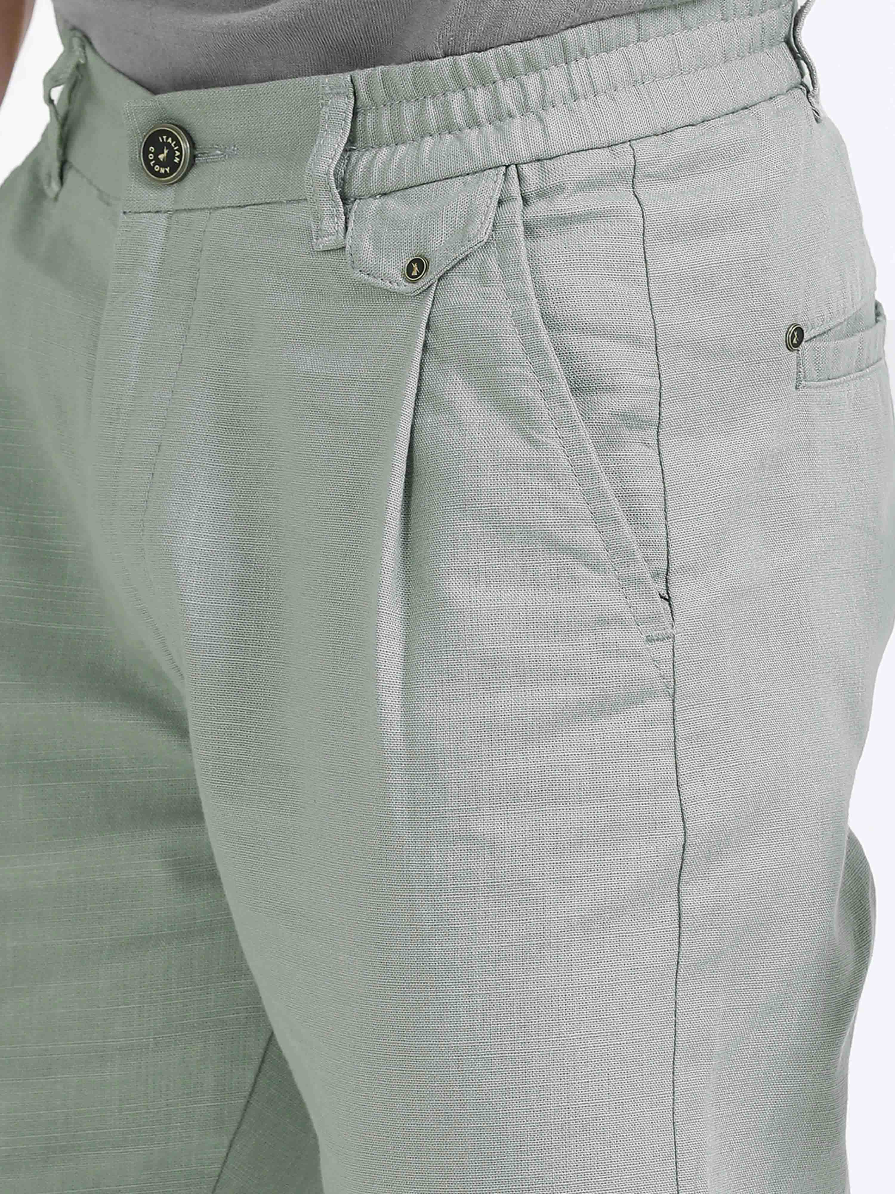 Pistachio Green Trouser With Pleats For Men