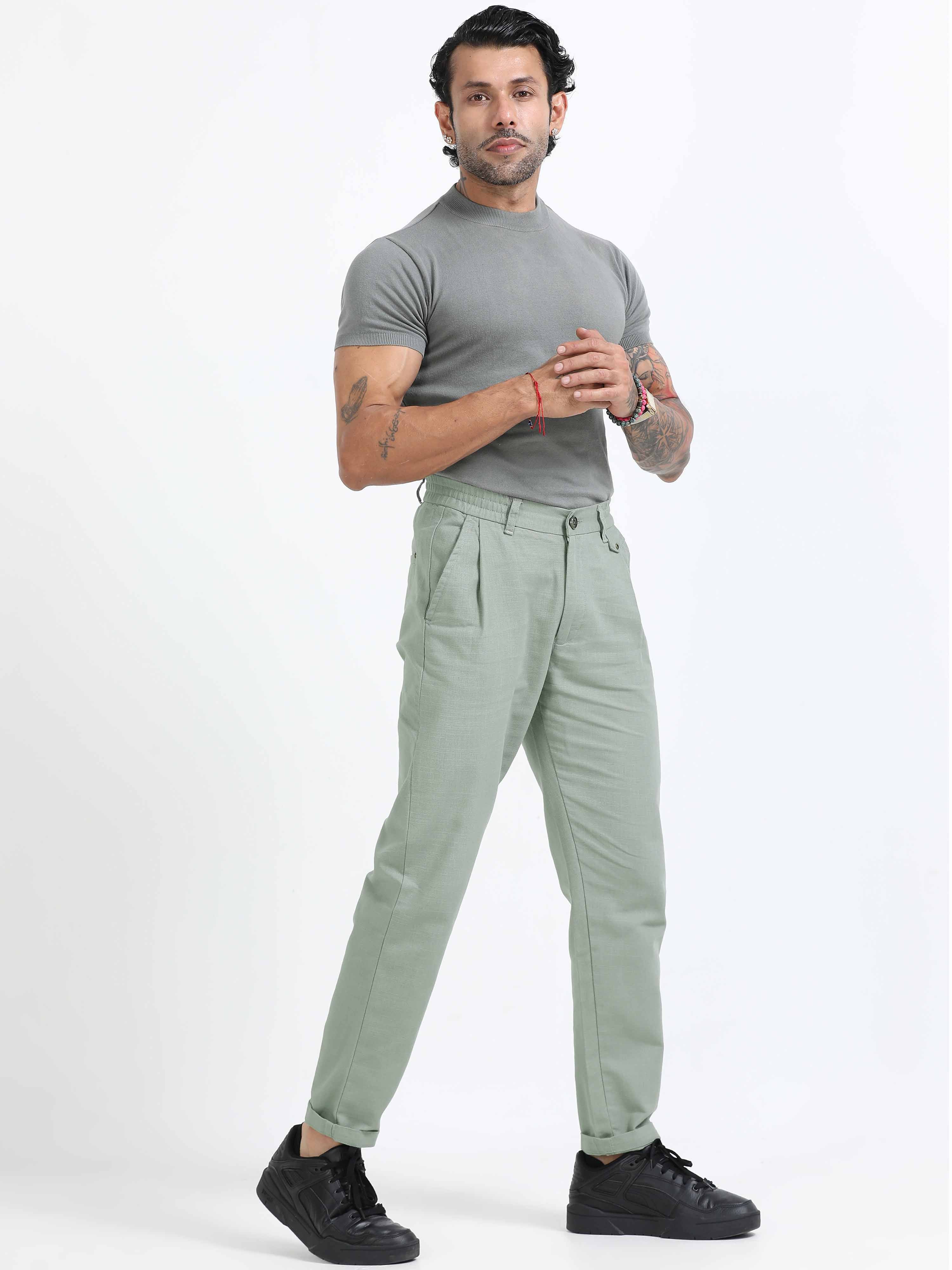 Pistachio Green Trouser With Pleats For Men
