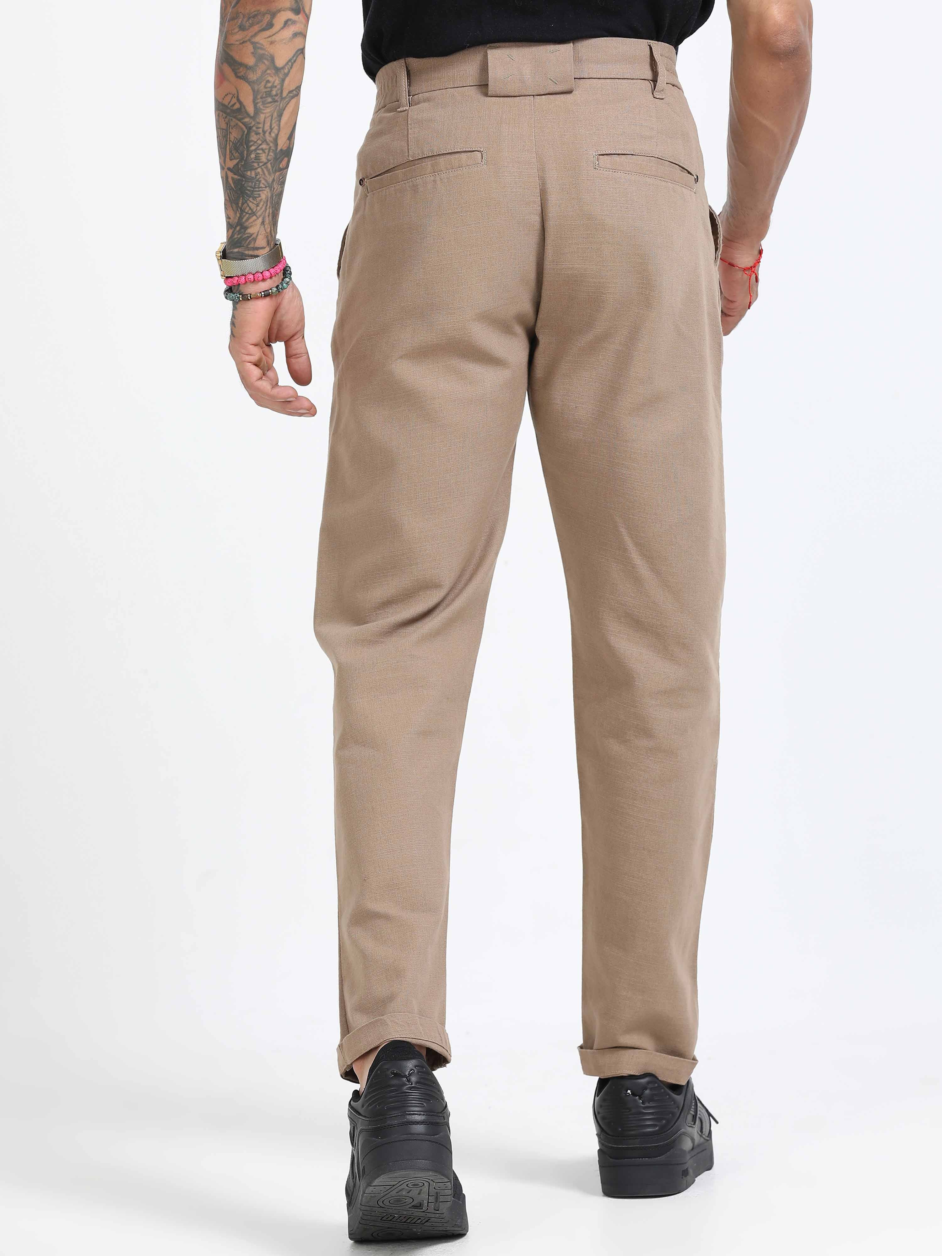 Khaki Linen Pleated Trouser for men