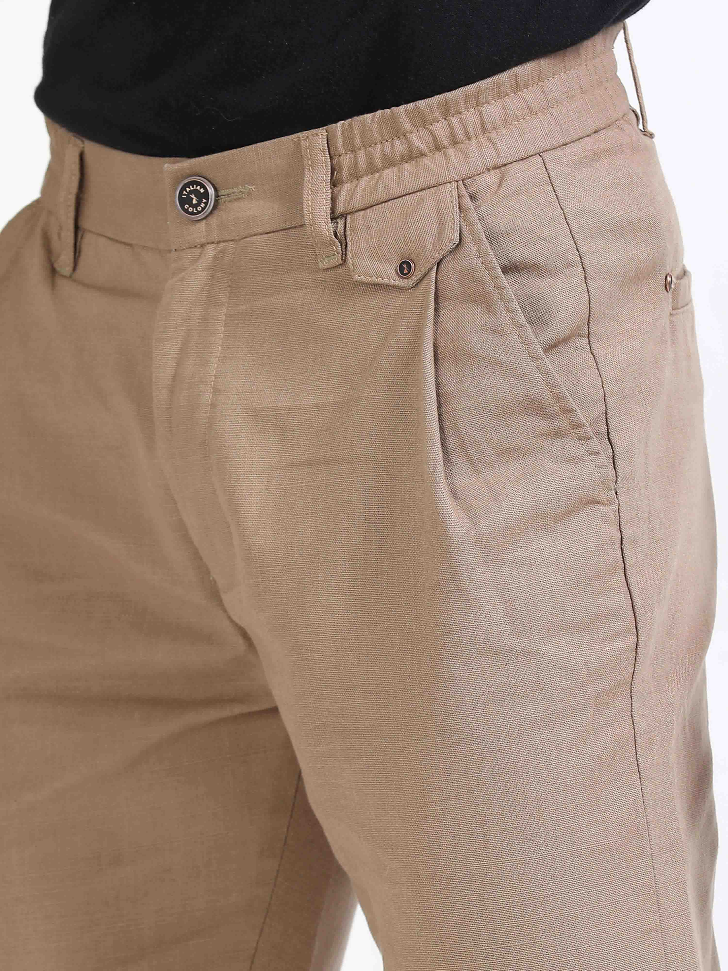 Khaki Linen Pleated Trouser for men