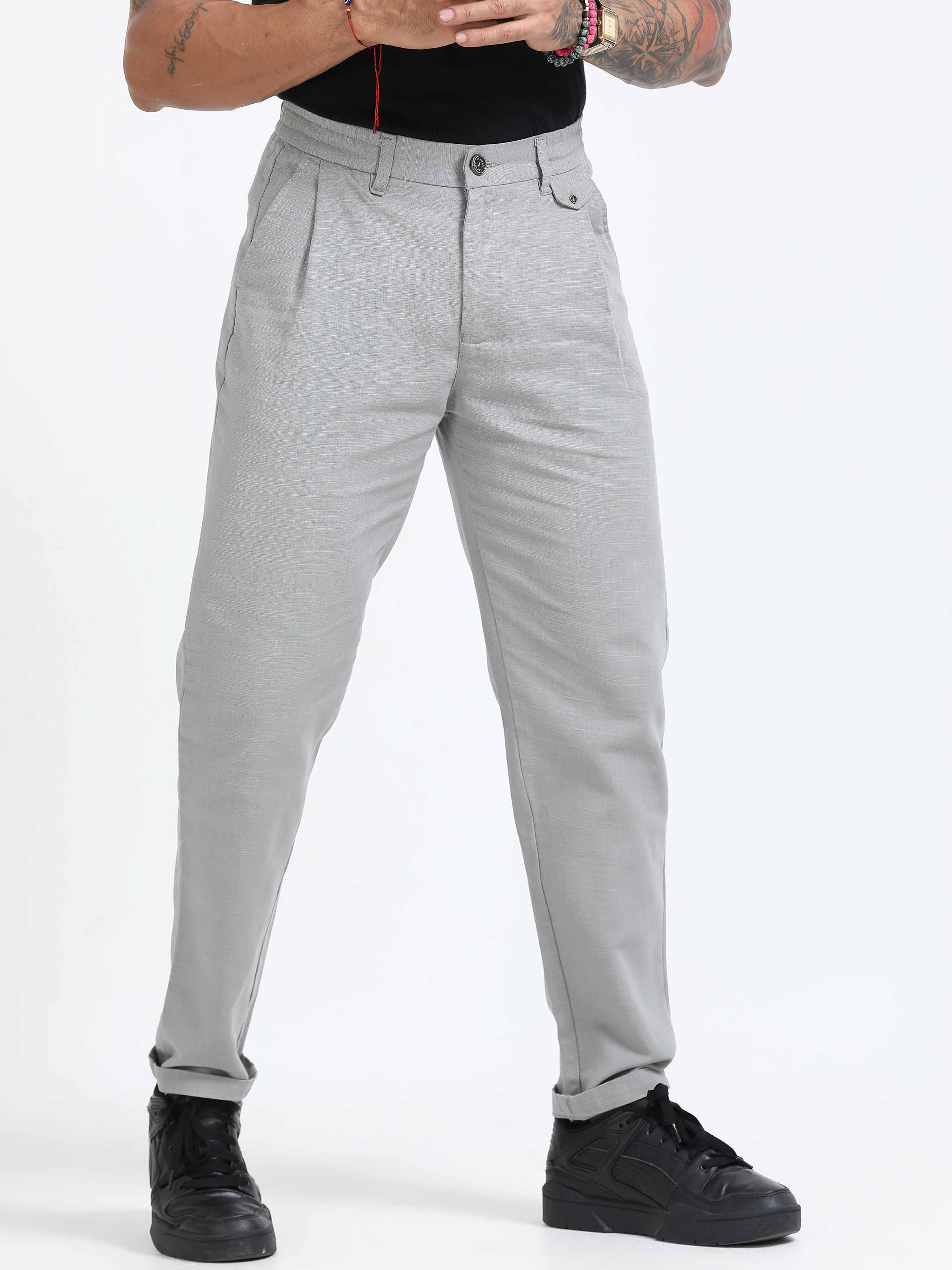 Light Grey Linen Pleated Trouser for Men