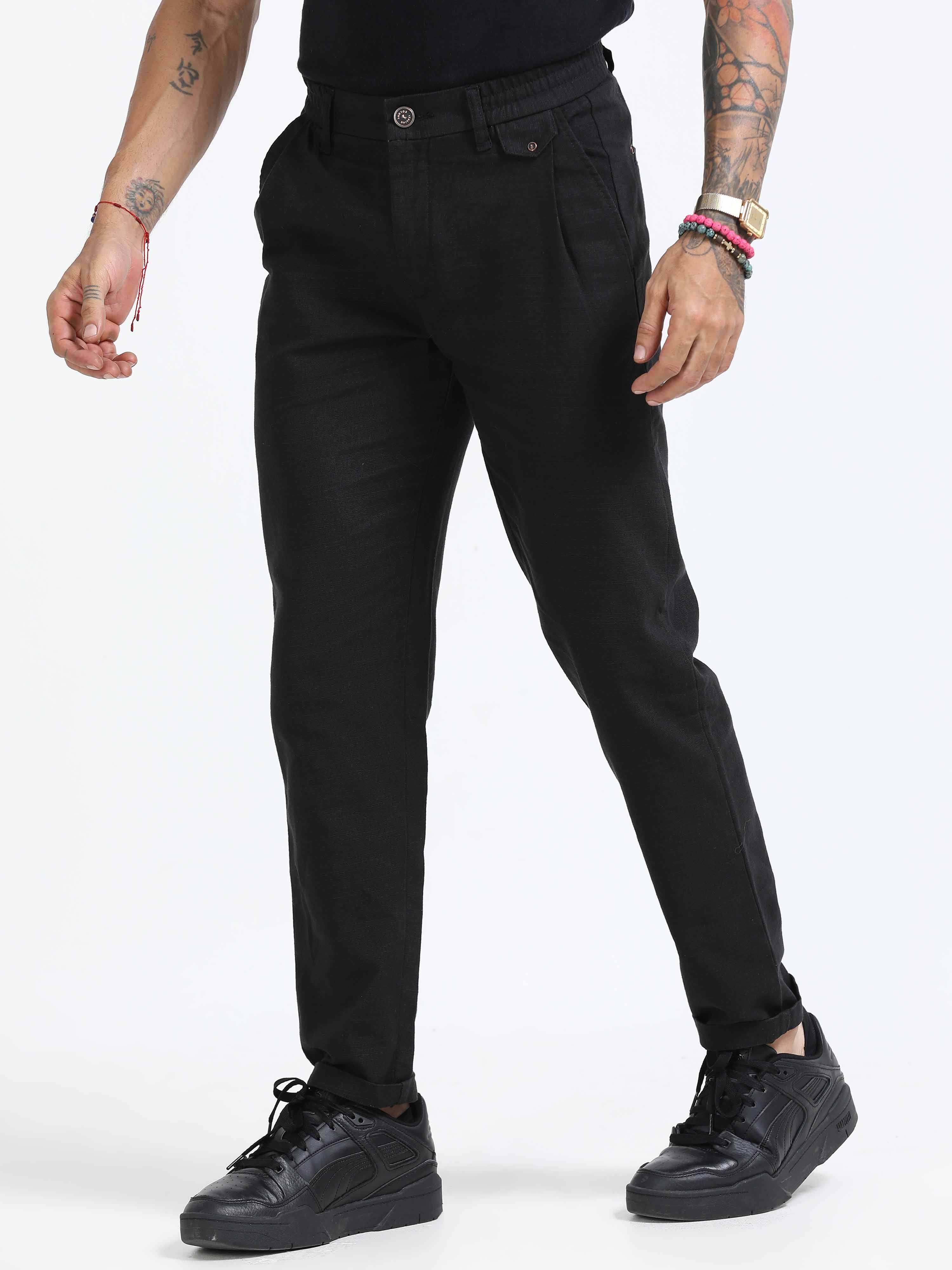 Black Linen Pleated Trouser for men