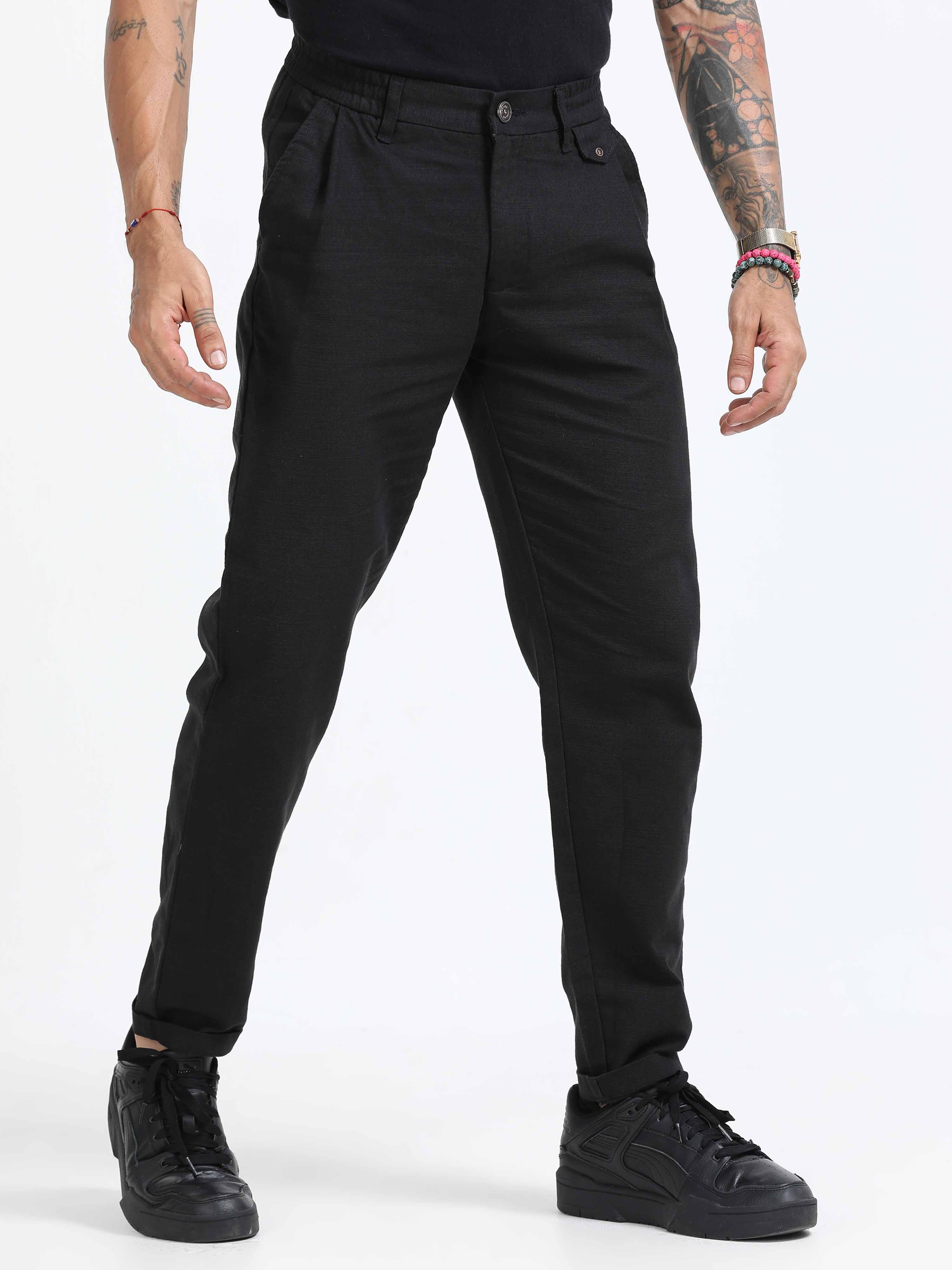 Black Linen Pleated Trouser for men