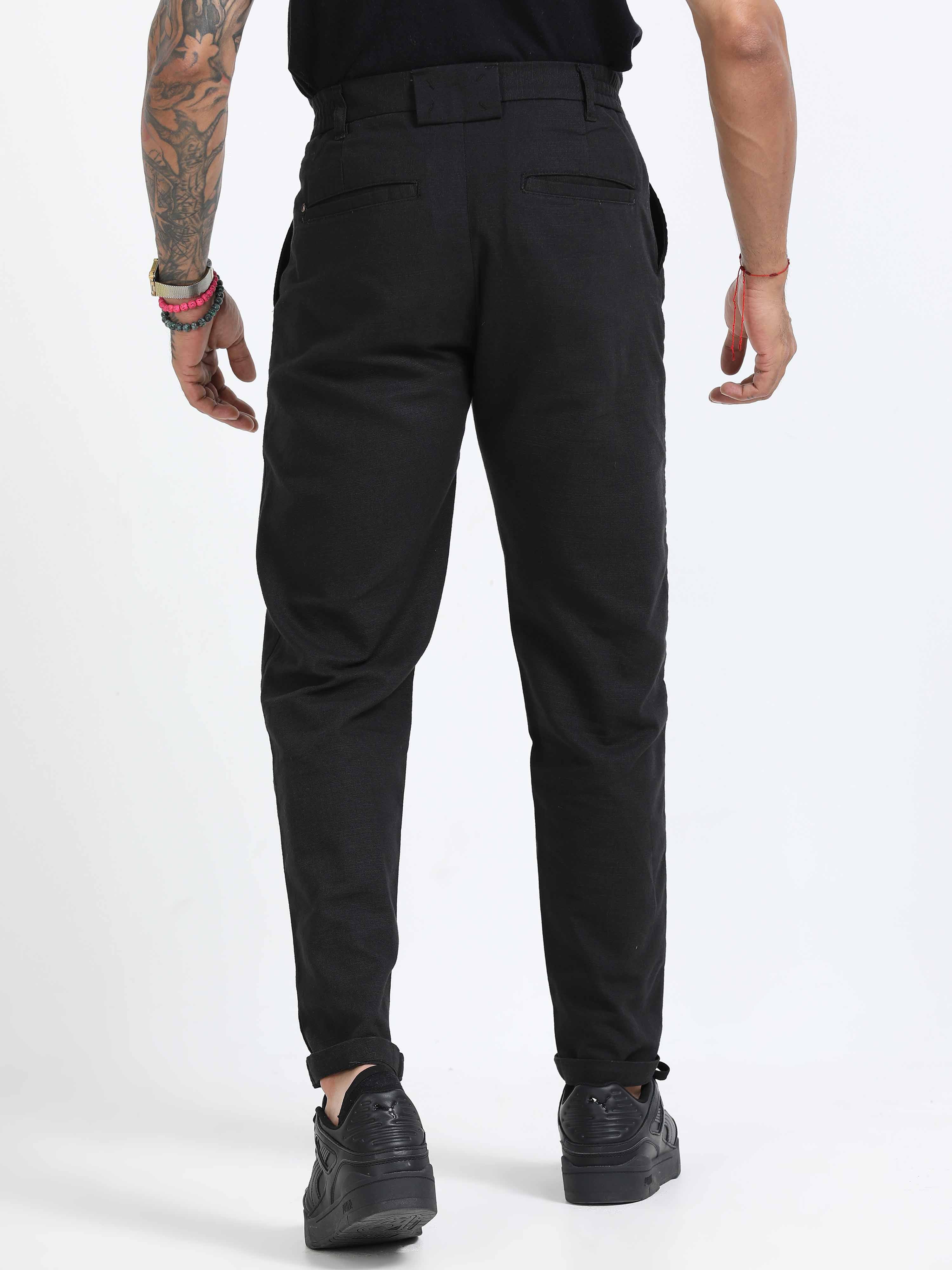 Black Linen Pleated Trouser for men