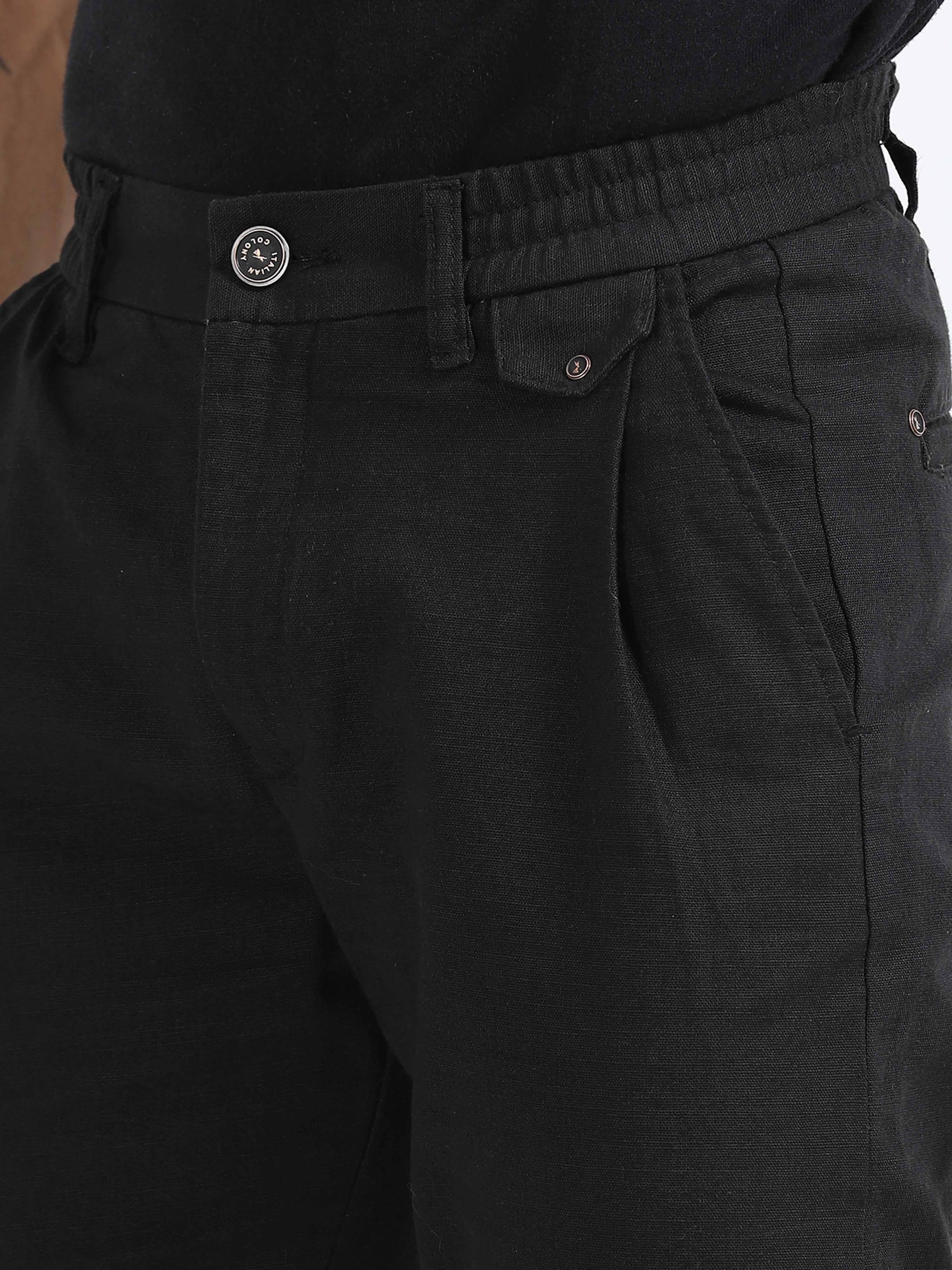 Black Linen Pleated Trouser for men