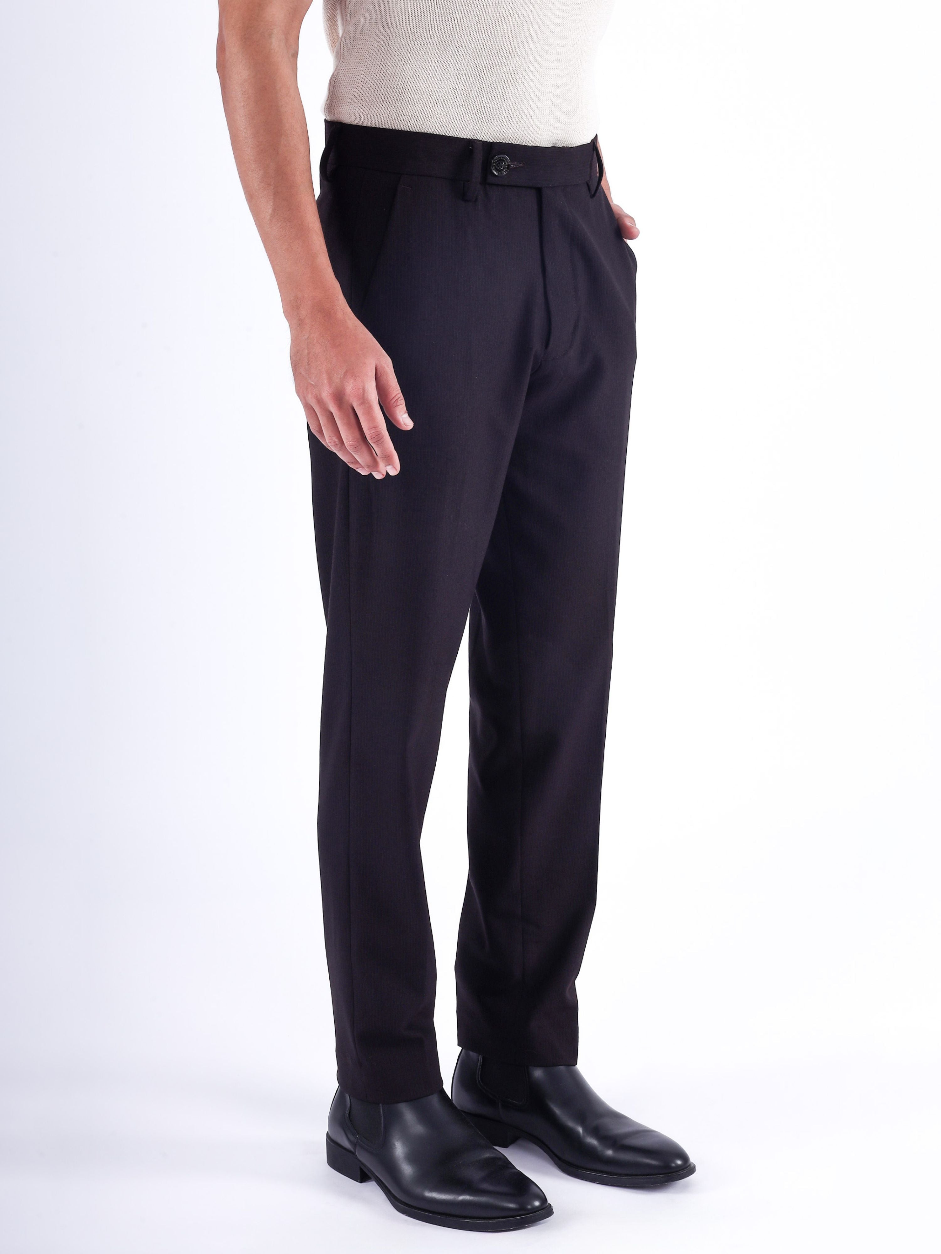 Stretch Easy Striped Formal Pants In Wine