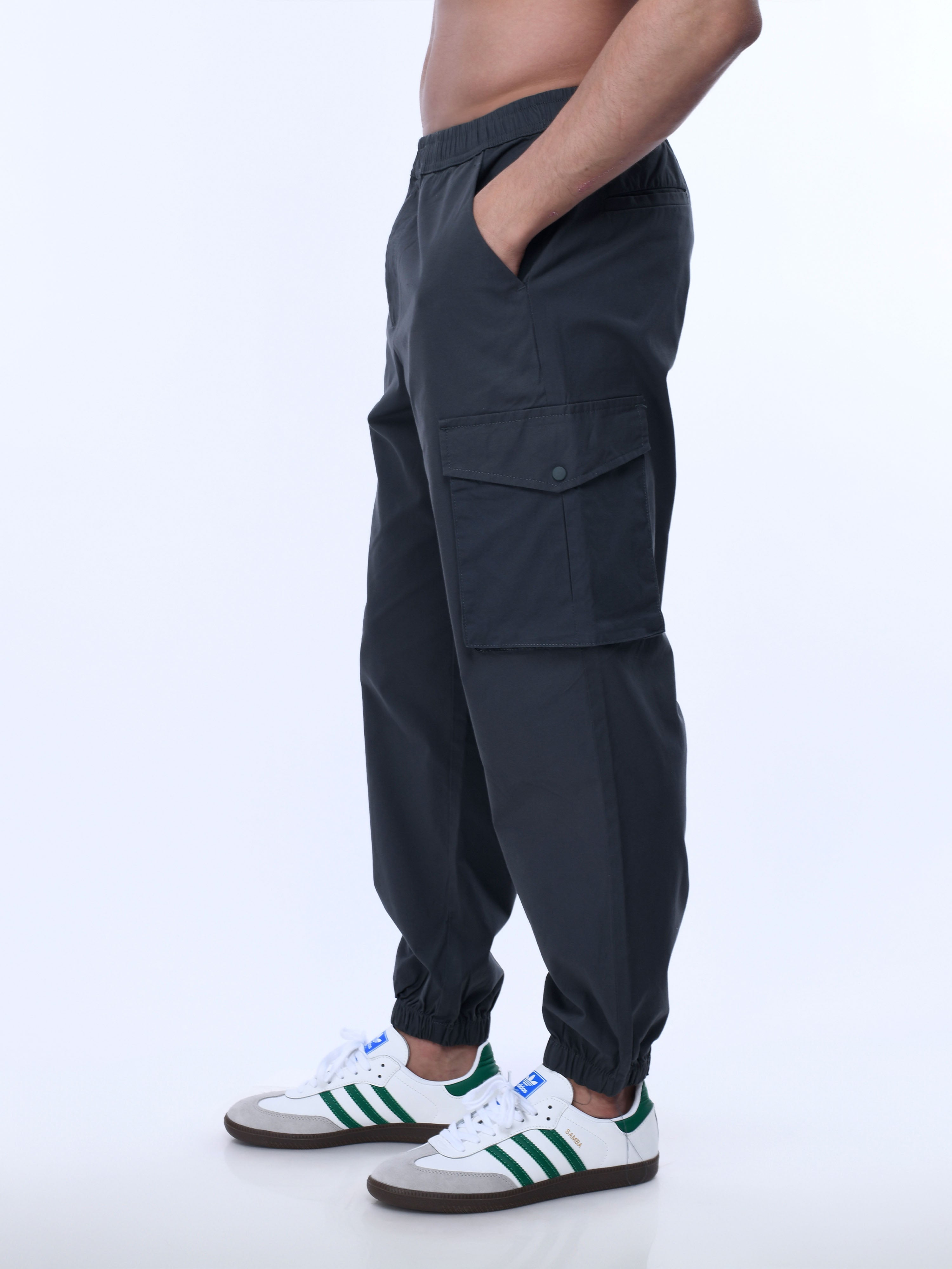 Grey Cotton Joggers Men Cargo Pants