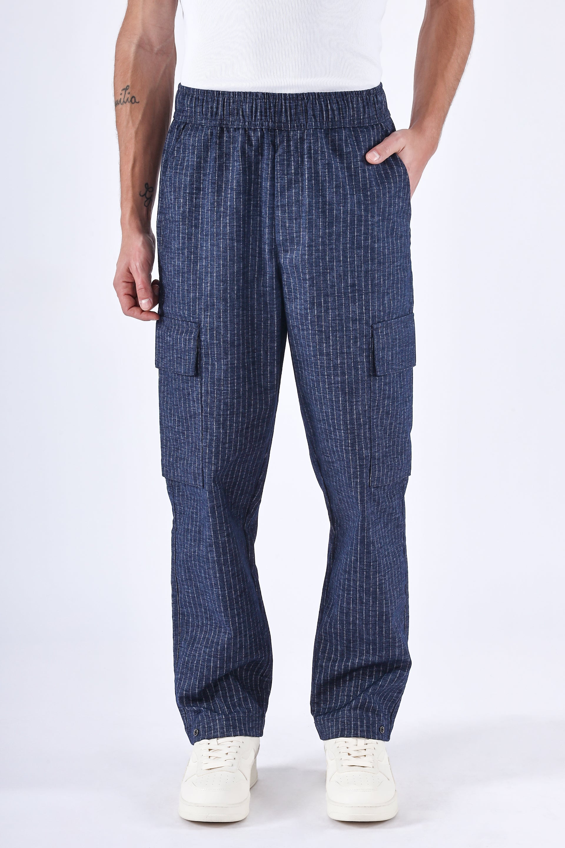 Air Striped Relaxed Cargos In Navy