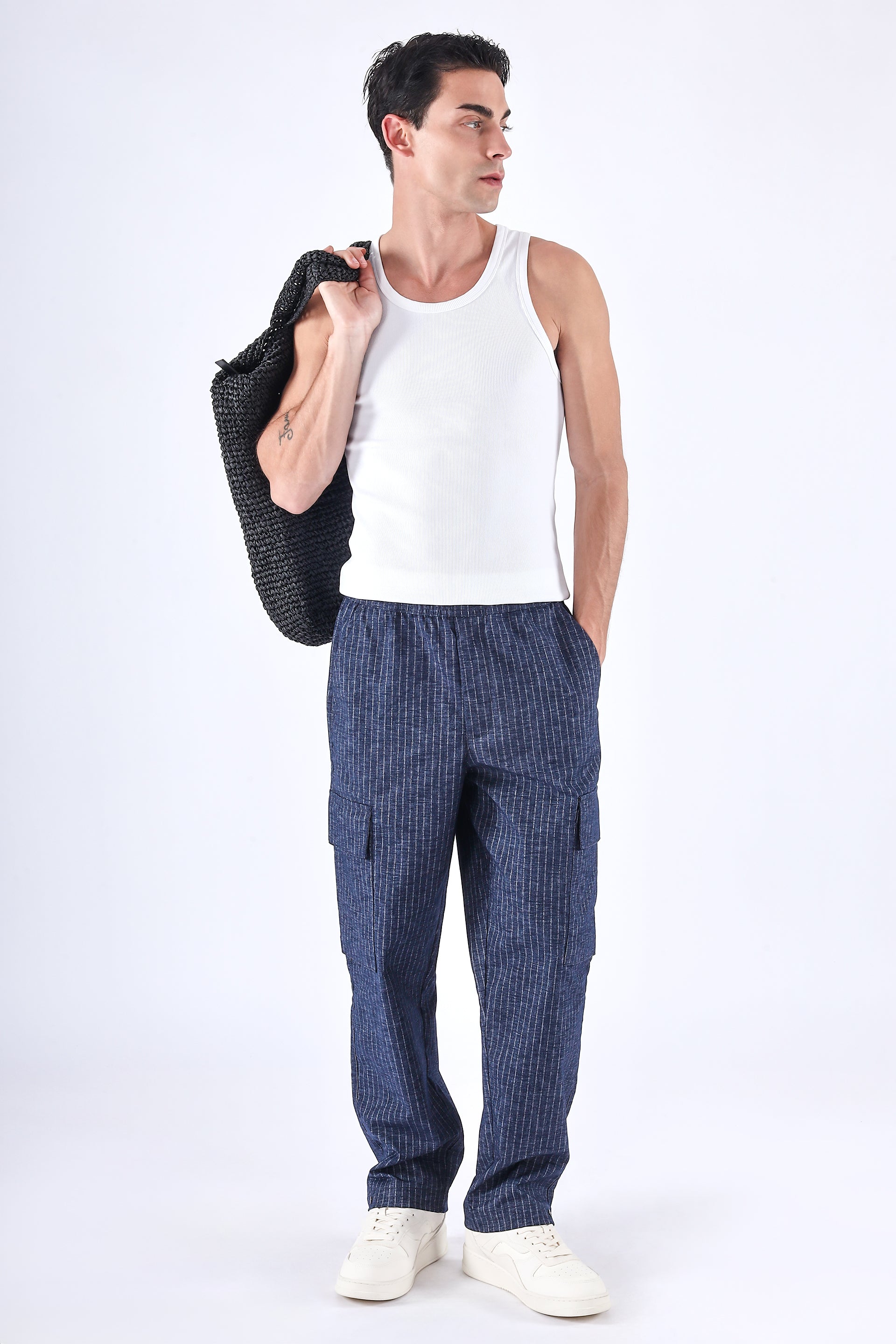 Air Striped Relaxed Cargos In Navy