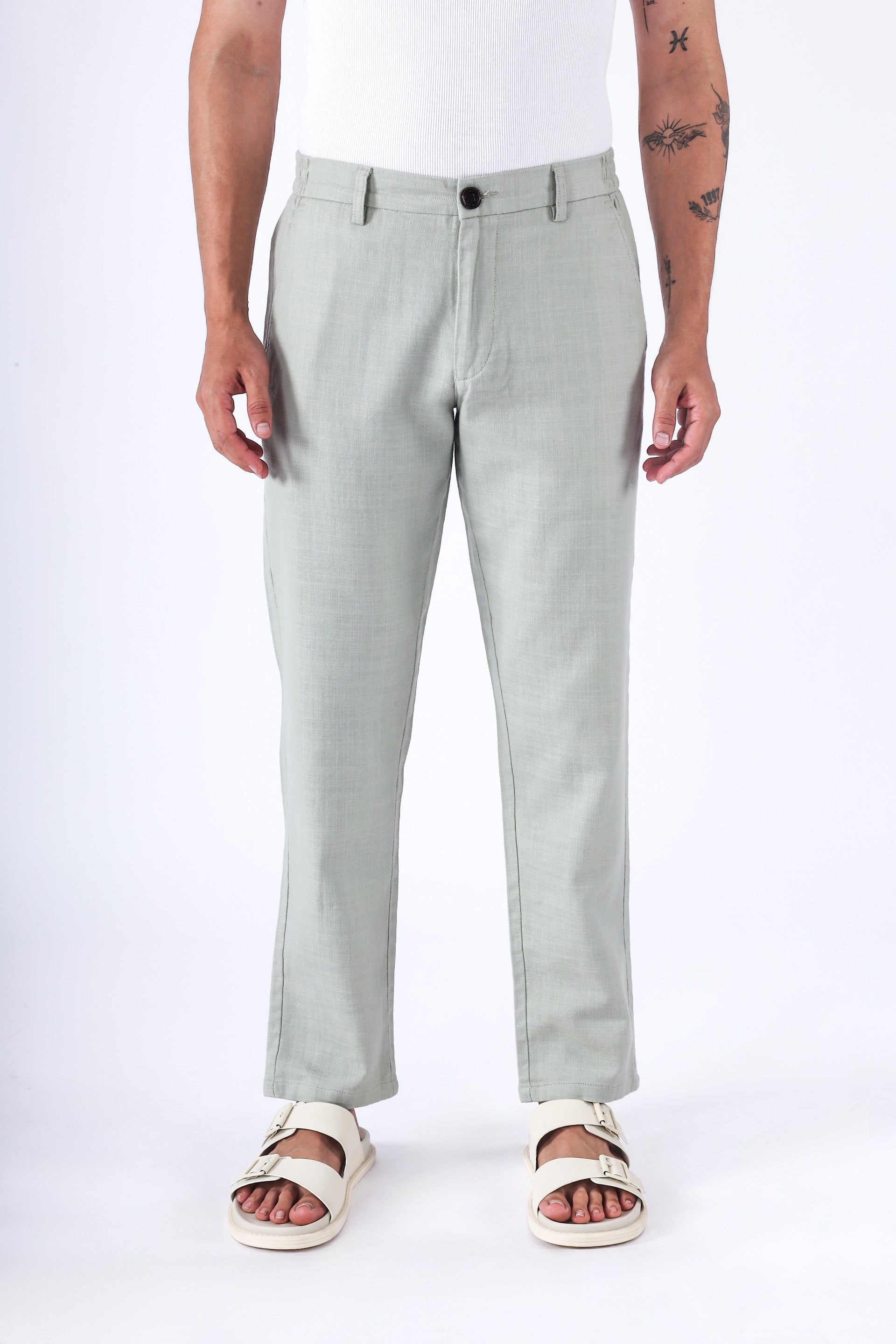 Premium Knitted Tailored Trousers In Green