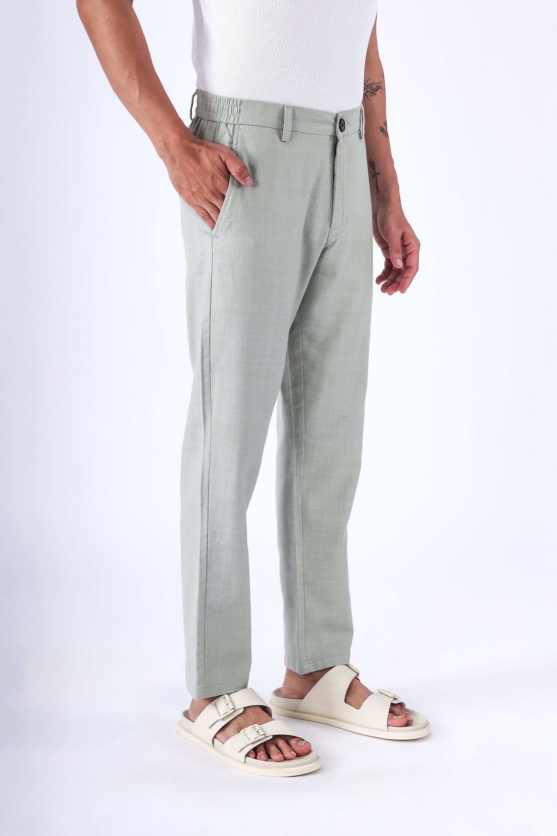 Premium Knitted Tailored Trousers In Green