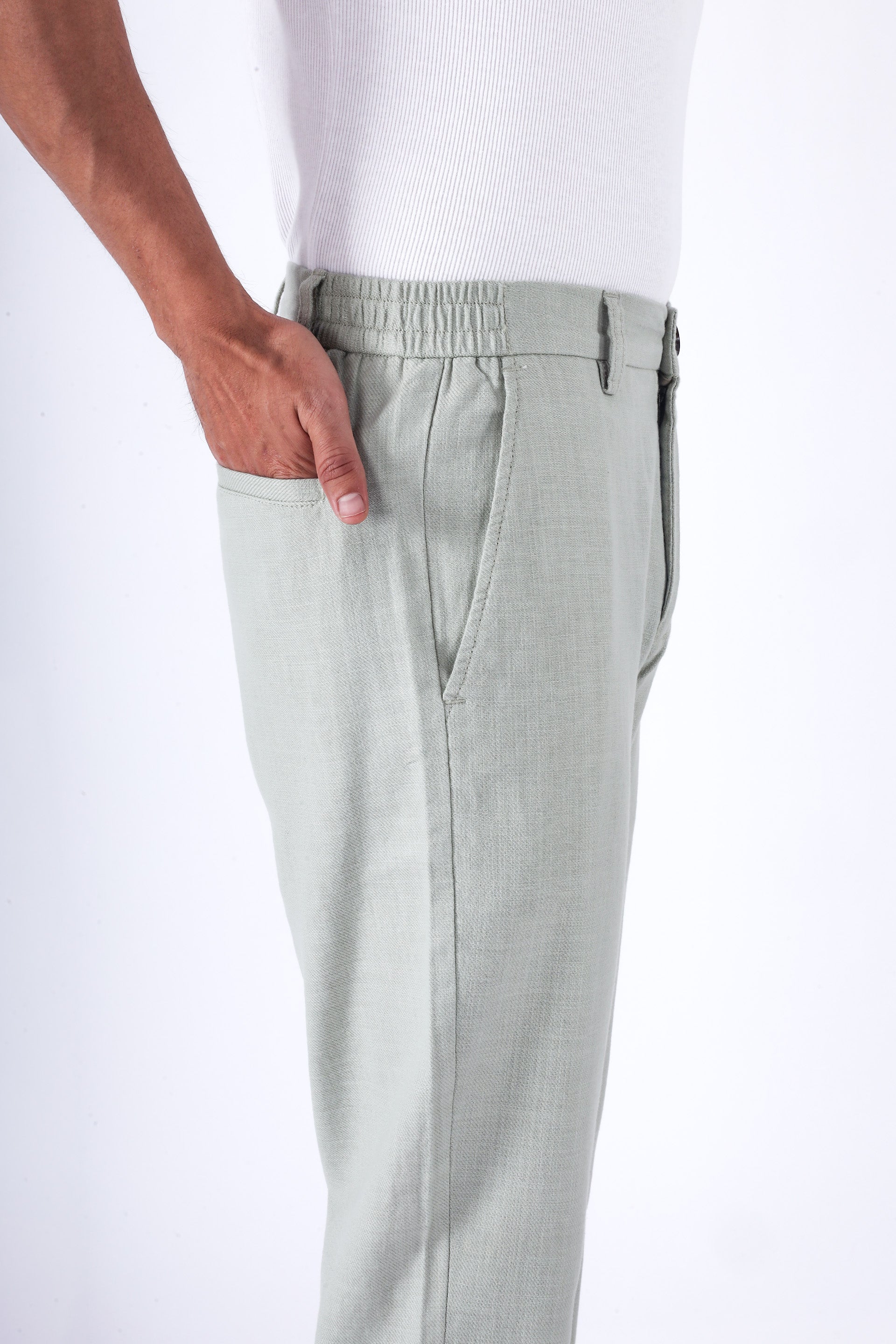Premium Knitted Tailored Trousers In Green