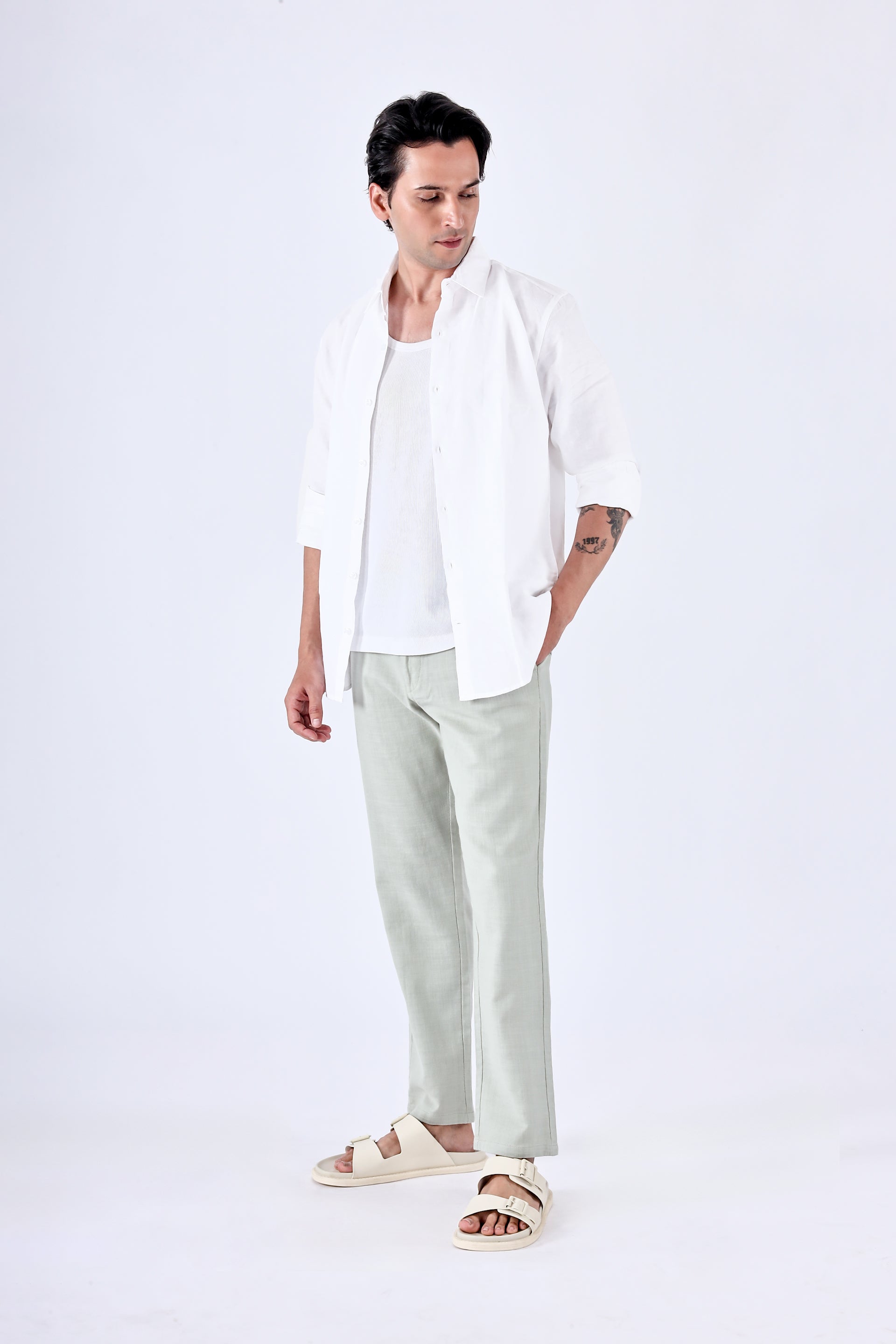 Premium Knitted Tailored Trousers In Green