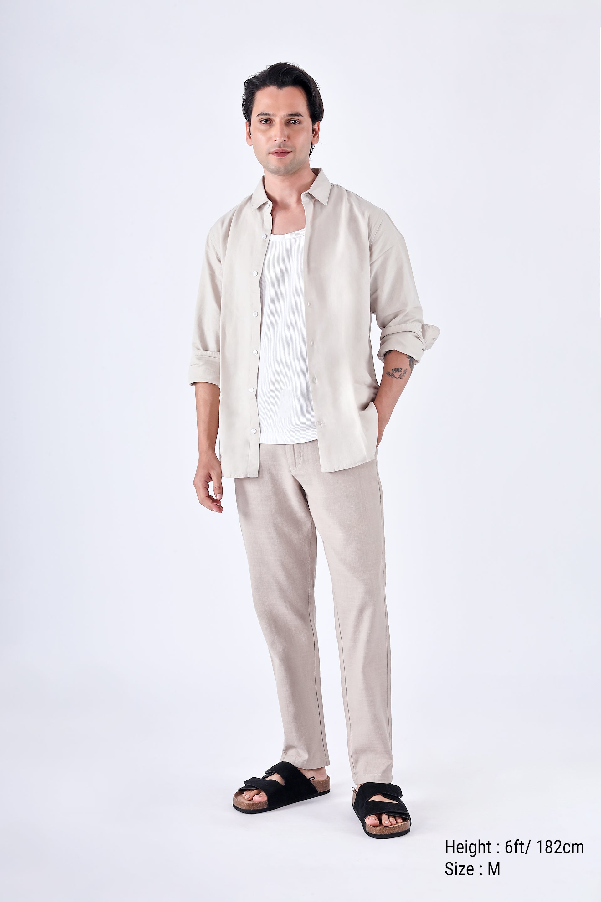 Premium Knitted Tailored Trousers In Cream