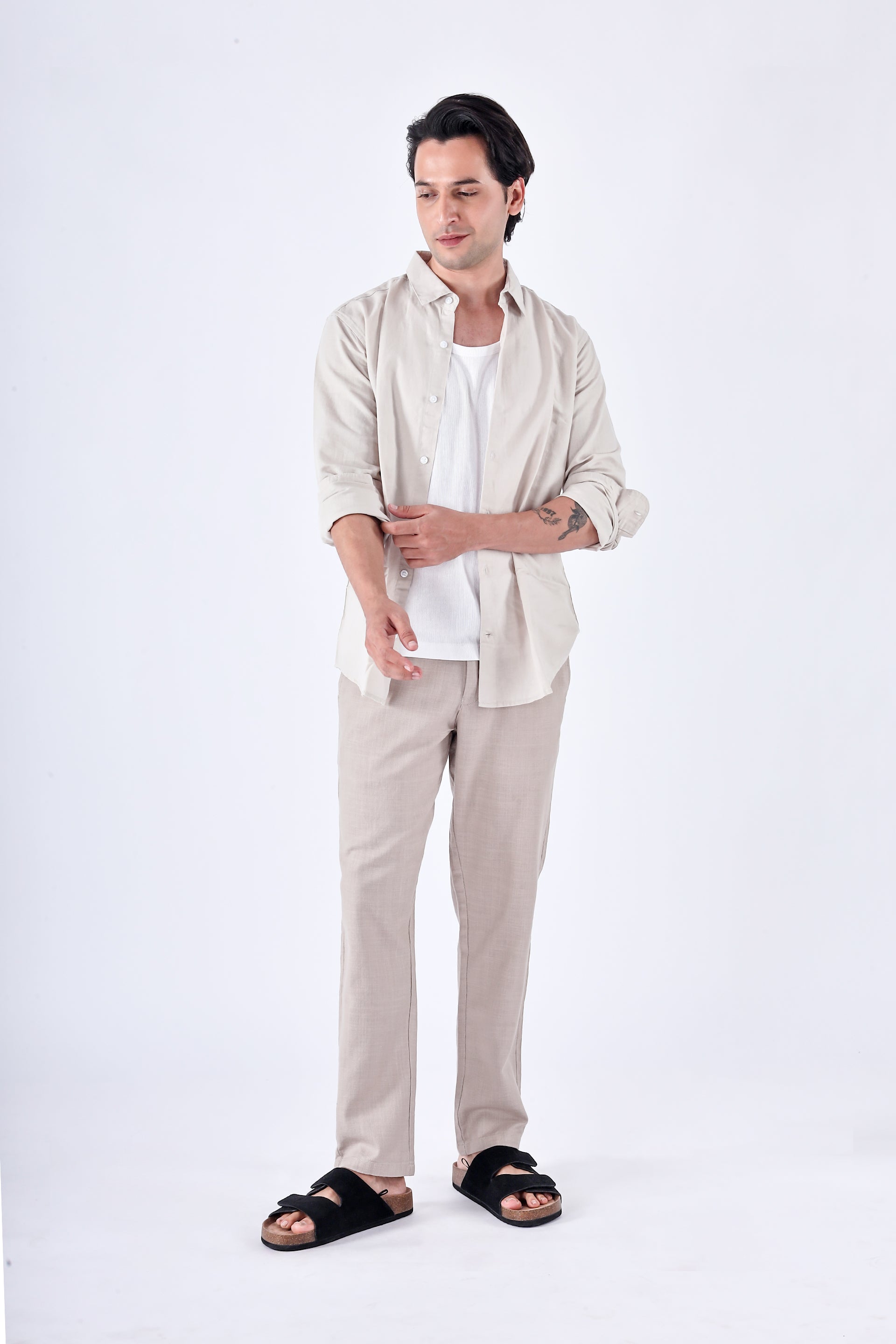 Premium Knitted Tailored Trousers In Cream