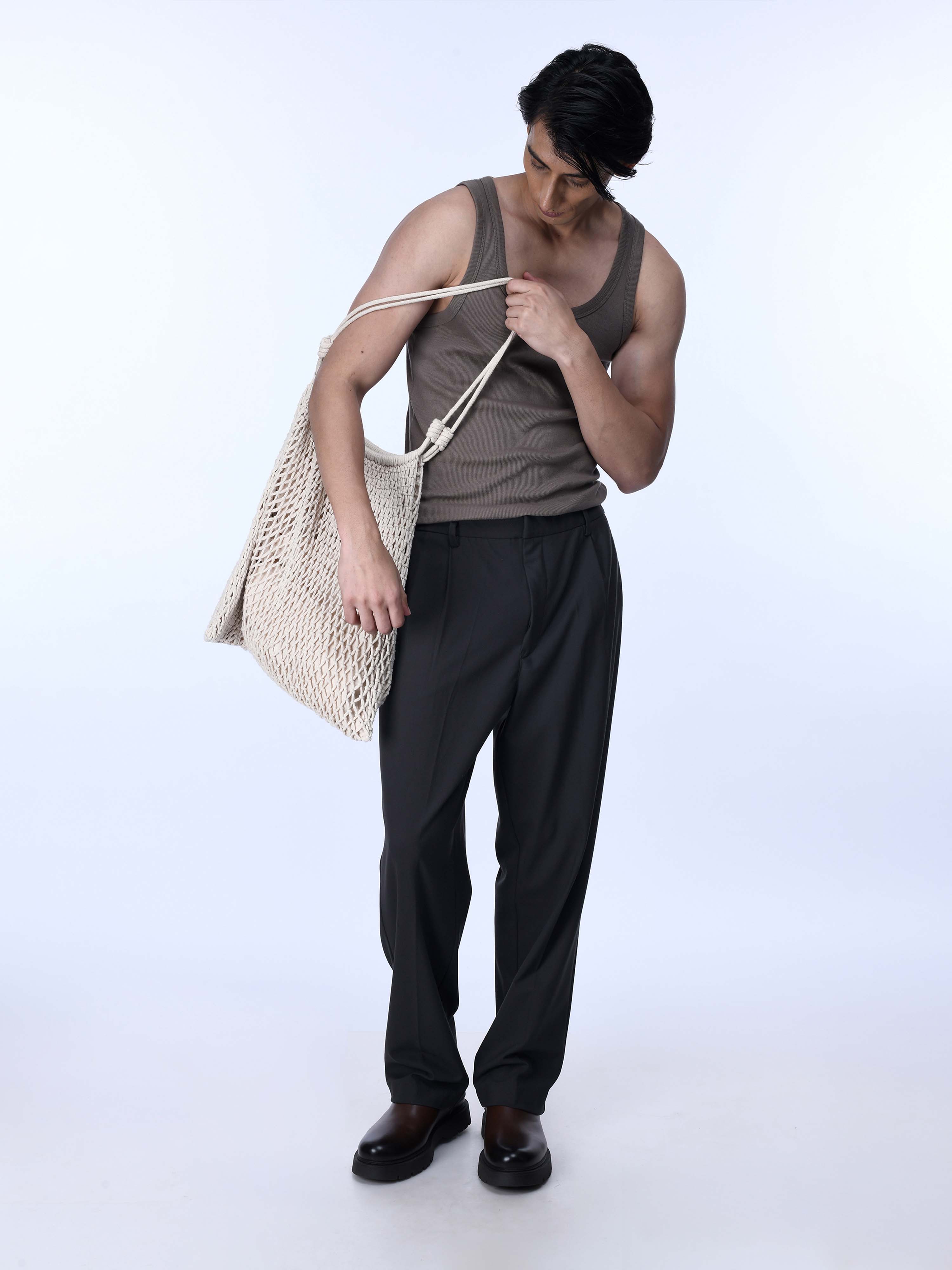 Dark Grey Mens Relaxed Trousers