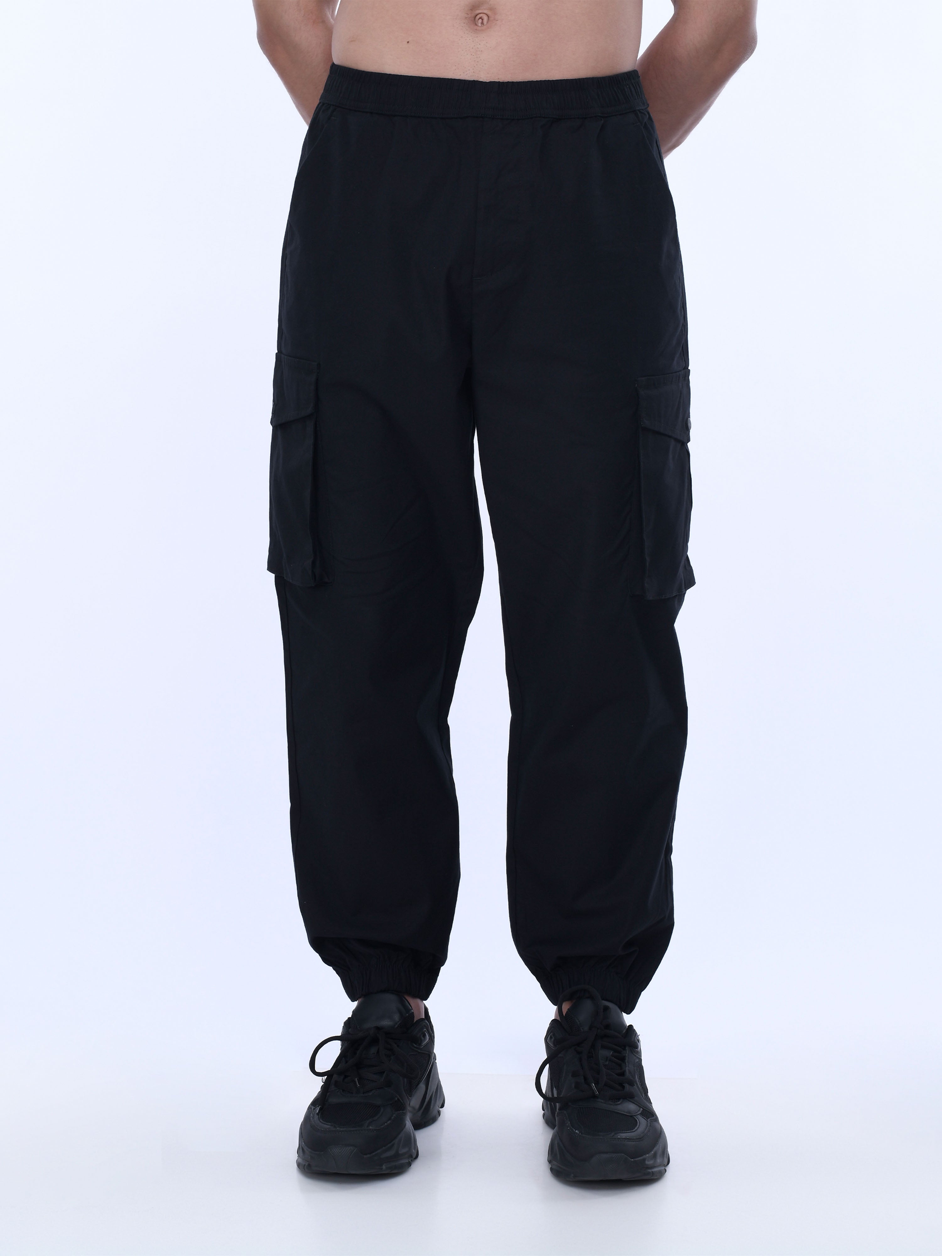 Black Cotton Cargo Joggers