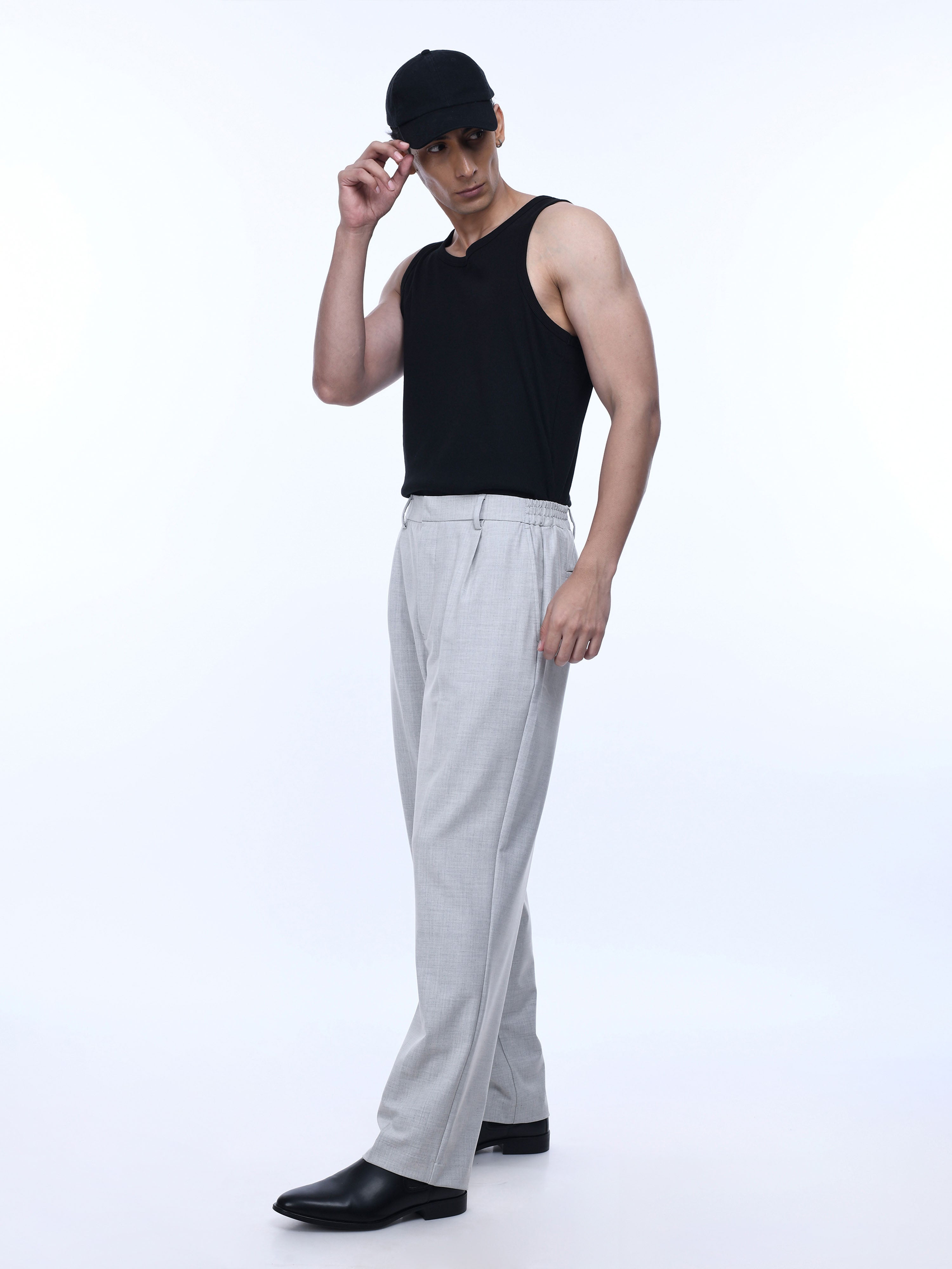 Soft Miracle Light Grey Striped Relaxed Pants