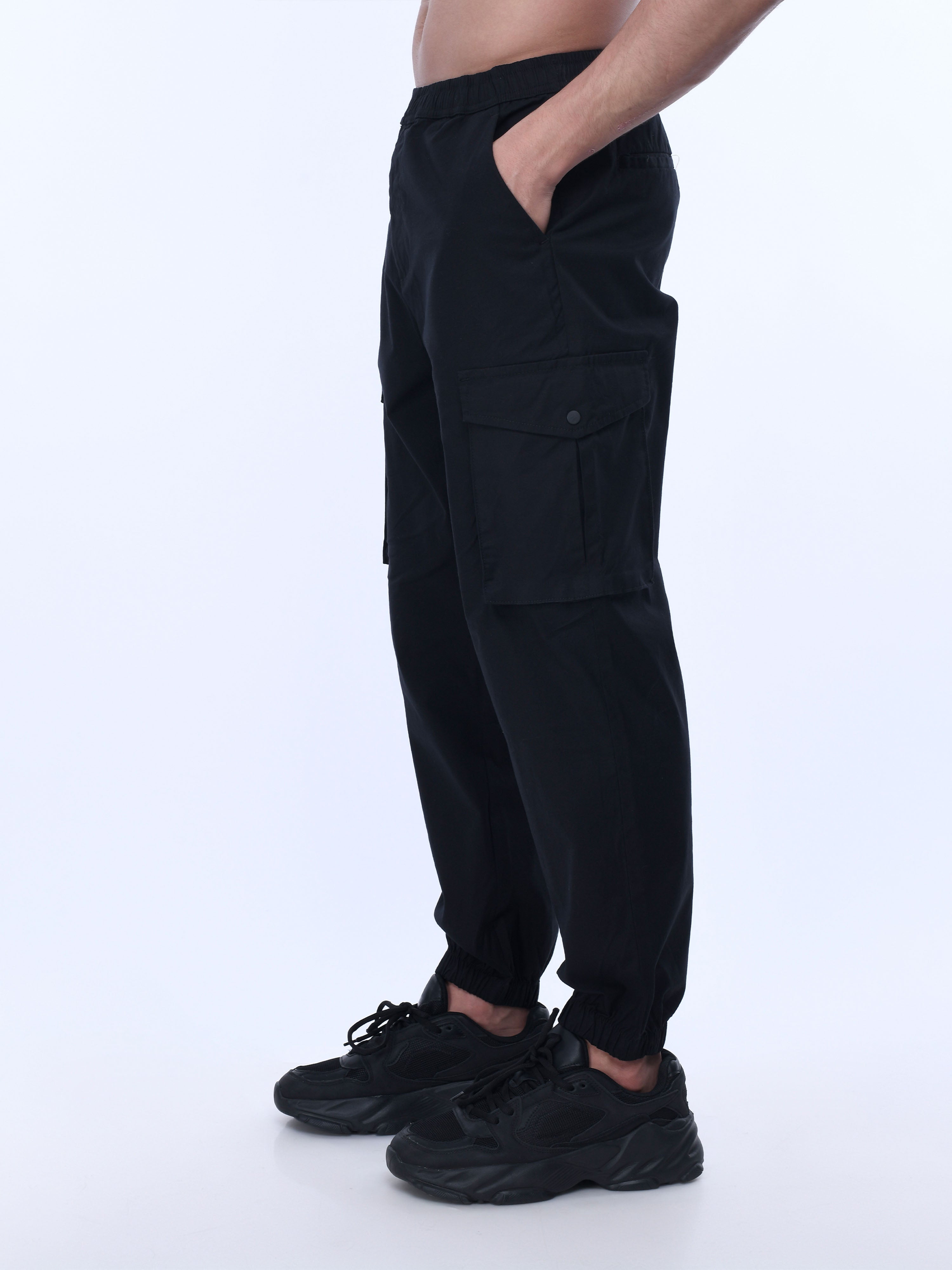 Black Cotton Cargo Joggers