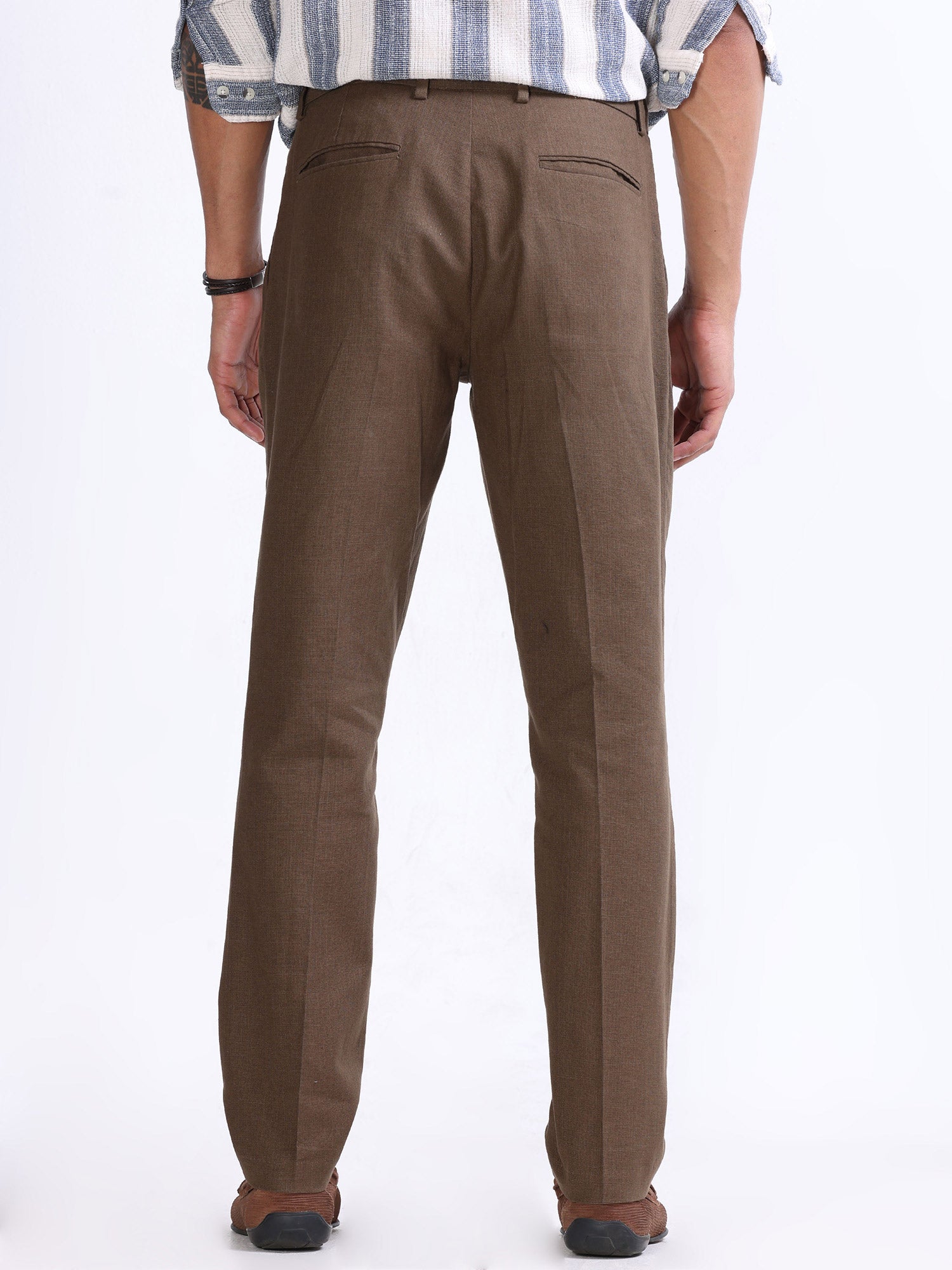 Raw Slub Fur Brown Pleated Pant mens casual linen pants