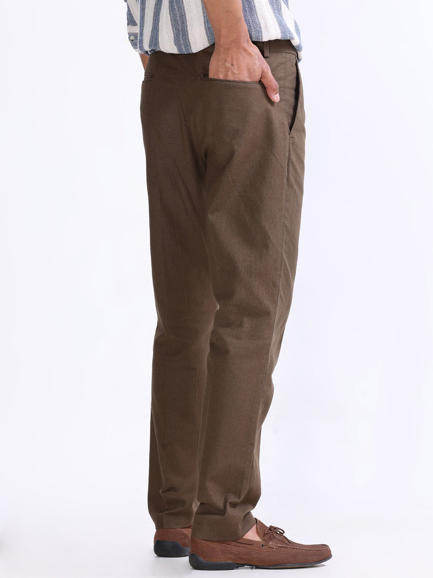 Raw Slub Fur Brown Pleated Pant mens casual linen pants