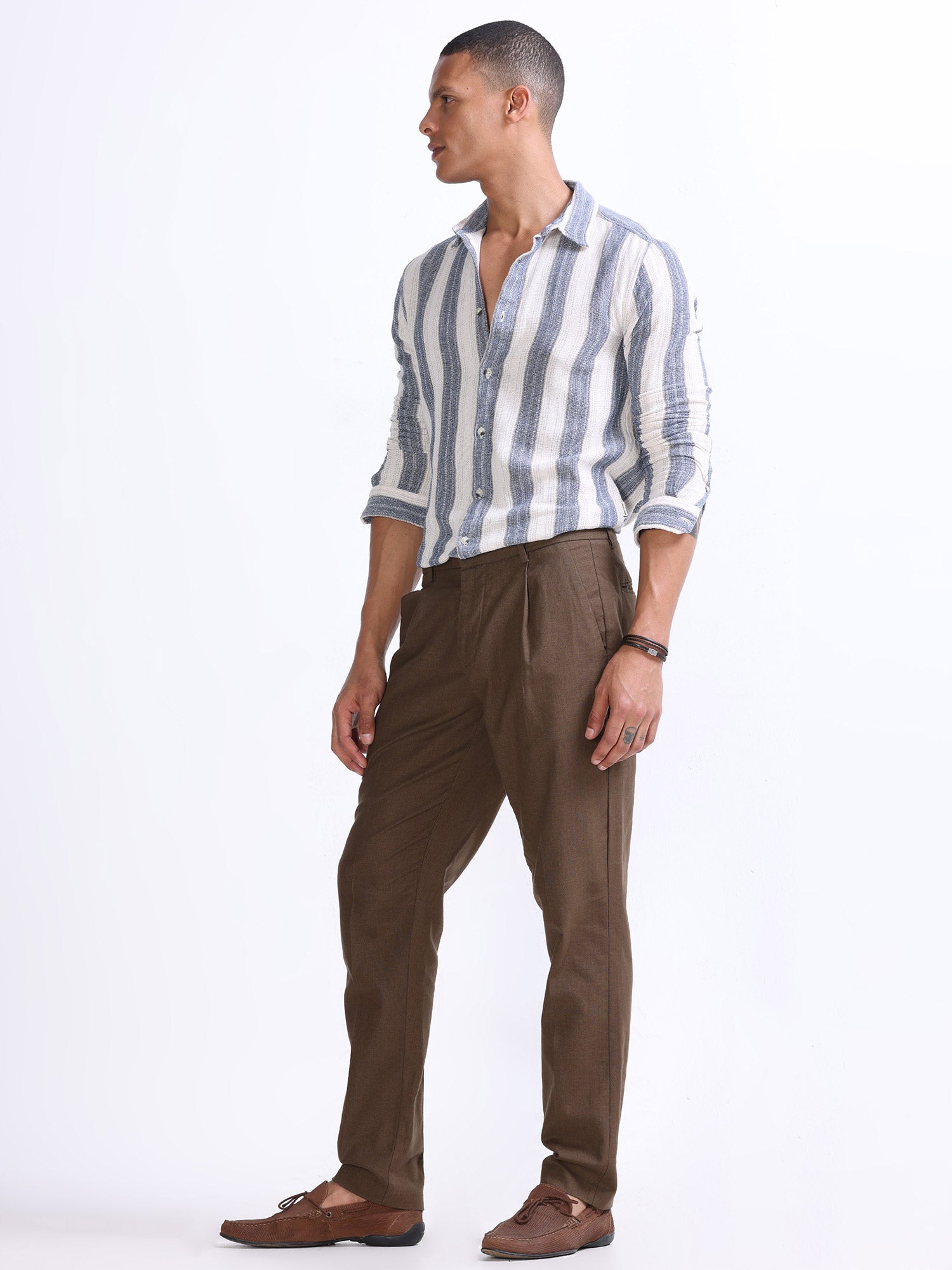 Raw Slub Fur Brown Pleated Pant mens casual linen pants