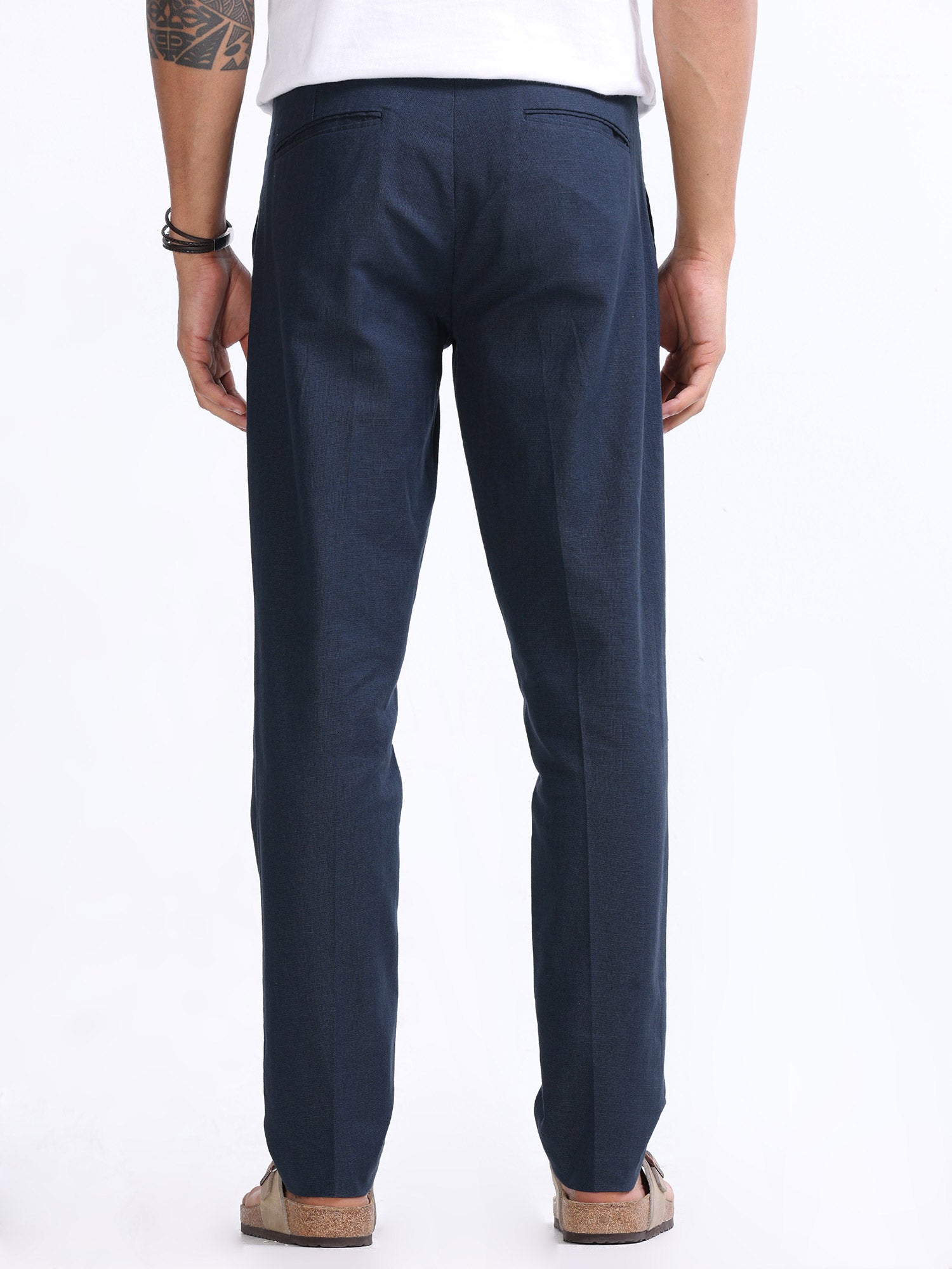 Raw Slub Navy Pleated Pant Navy mens linen trousers