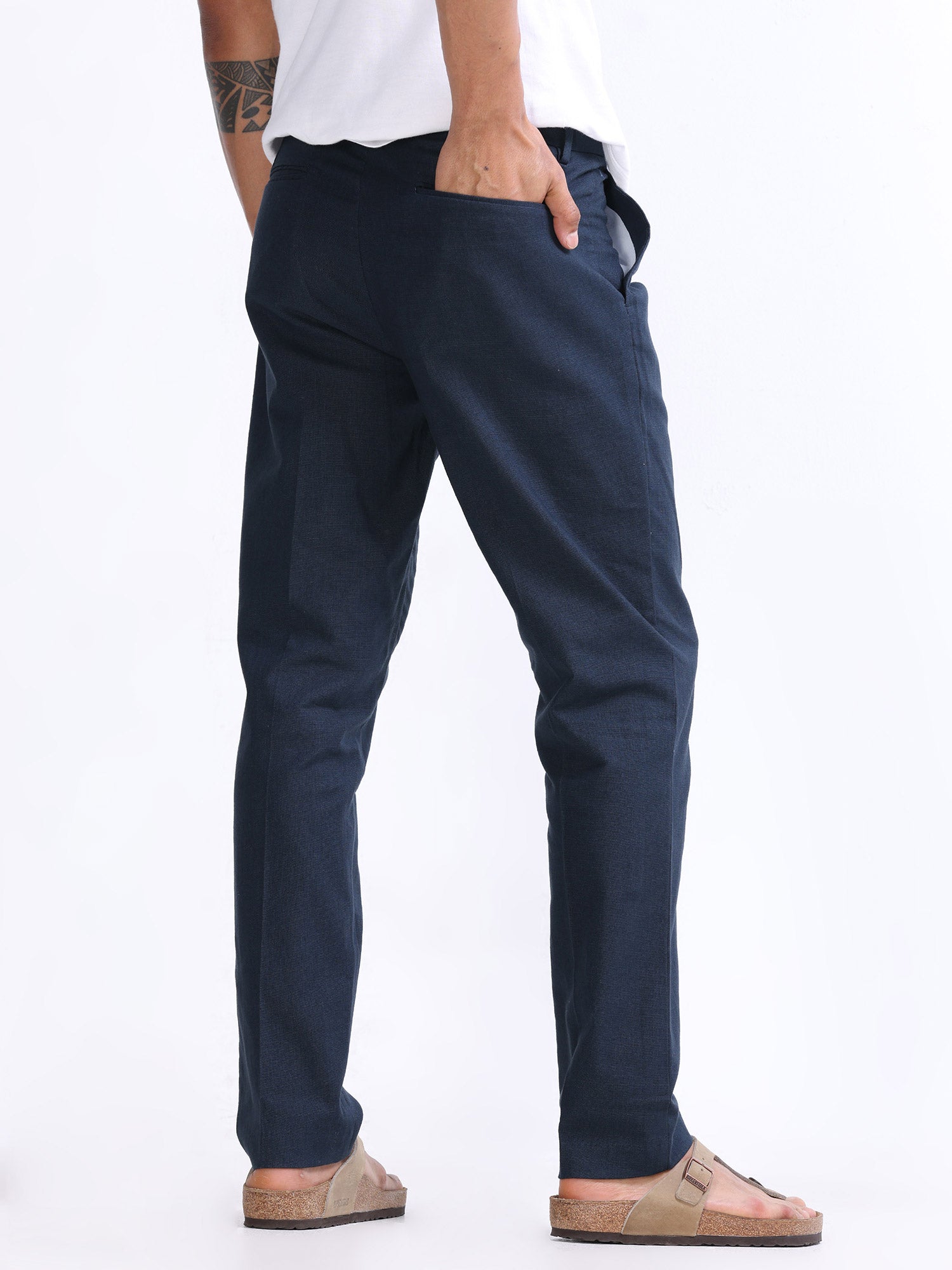 Raw Slub Navy Pleated Pant Navy mens linen trousers