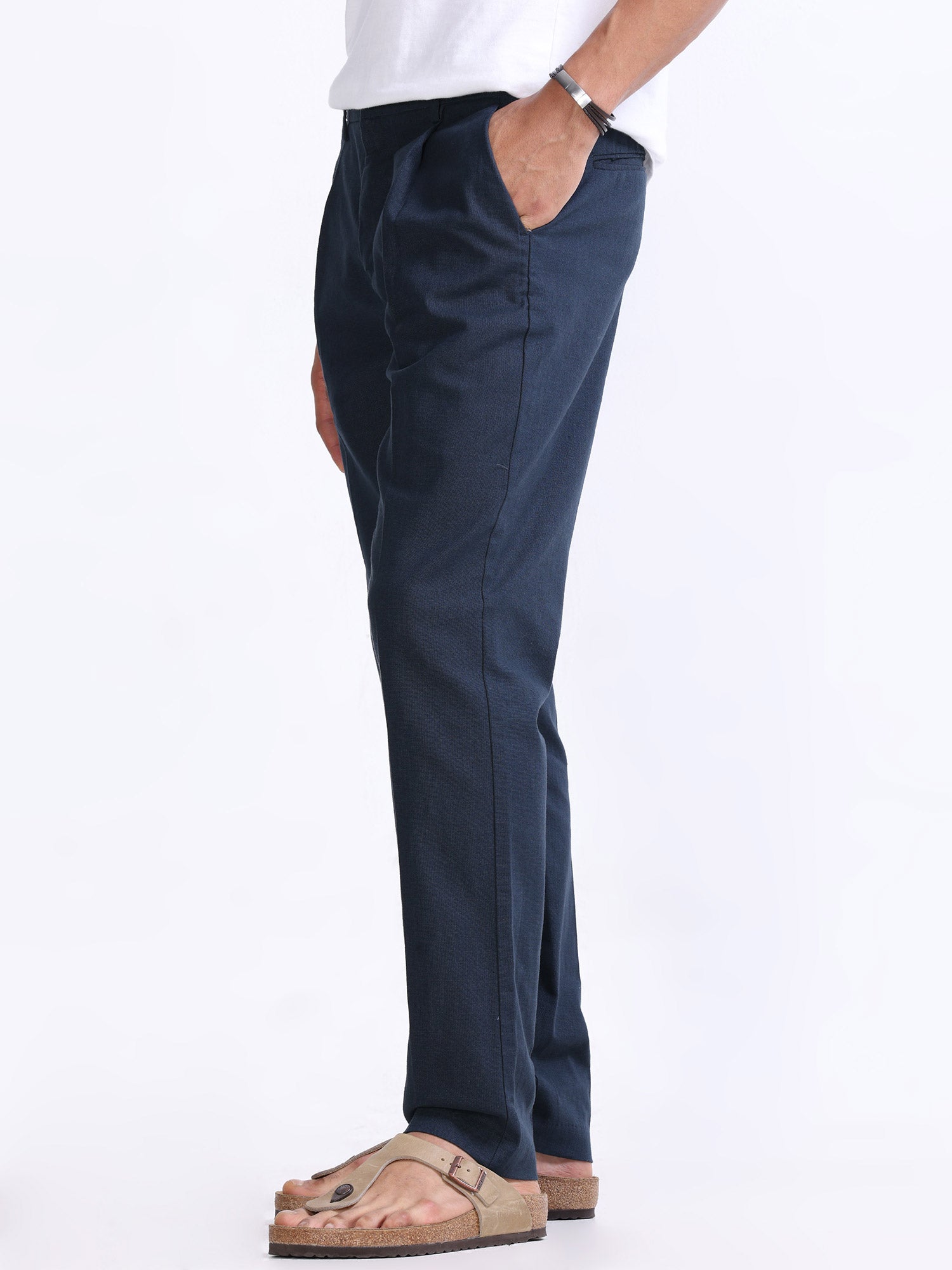 Raw Slub Navy Pleated Pant Navy mens linen trousers