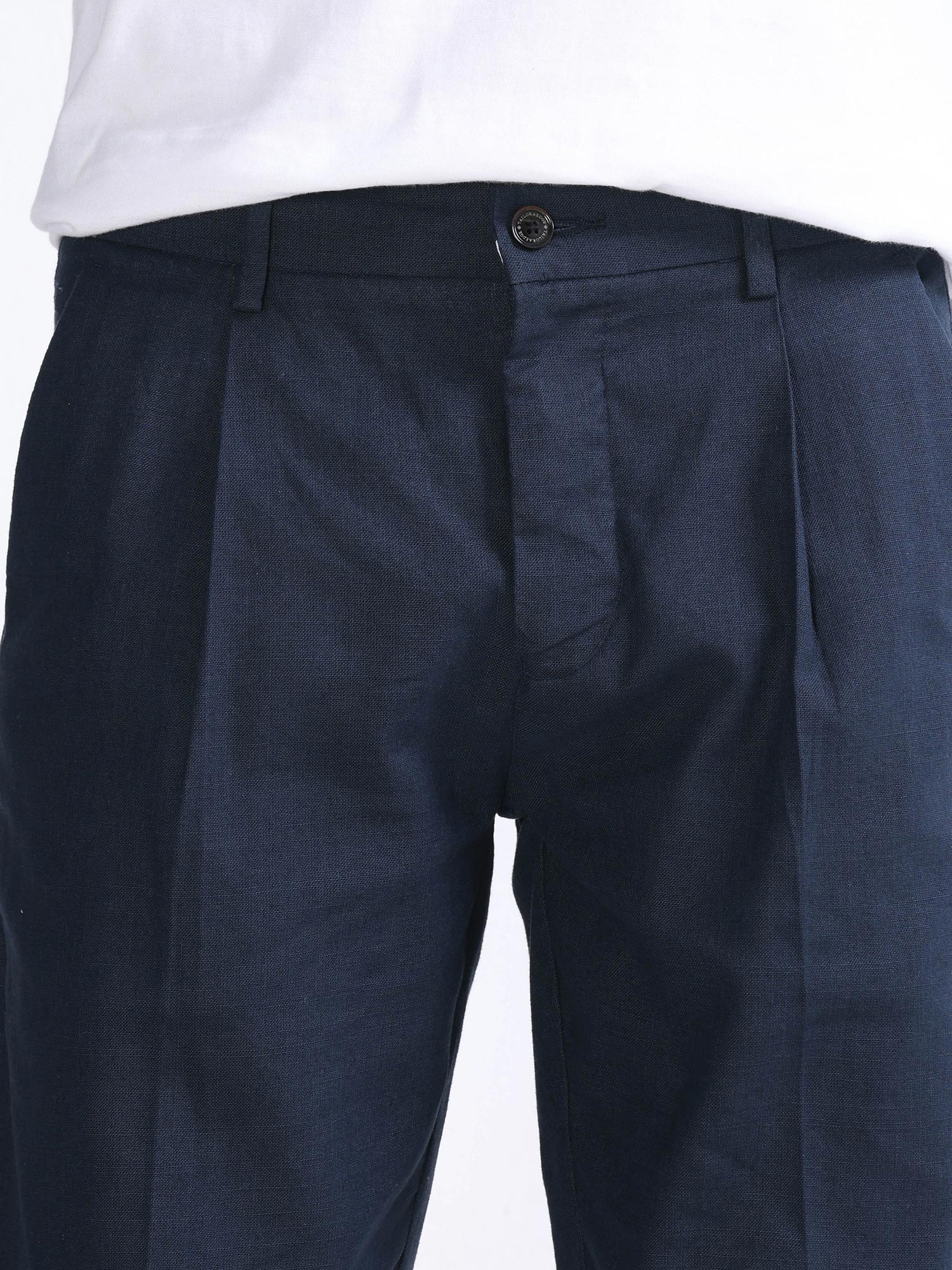 Raw Slub Navy Pleated Pant Navy mens linen trousers