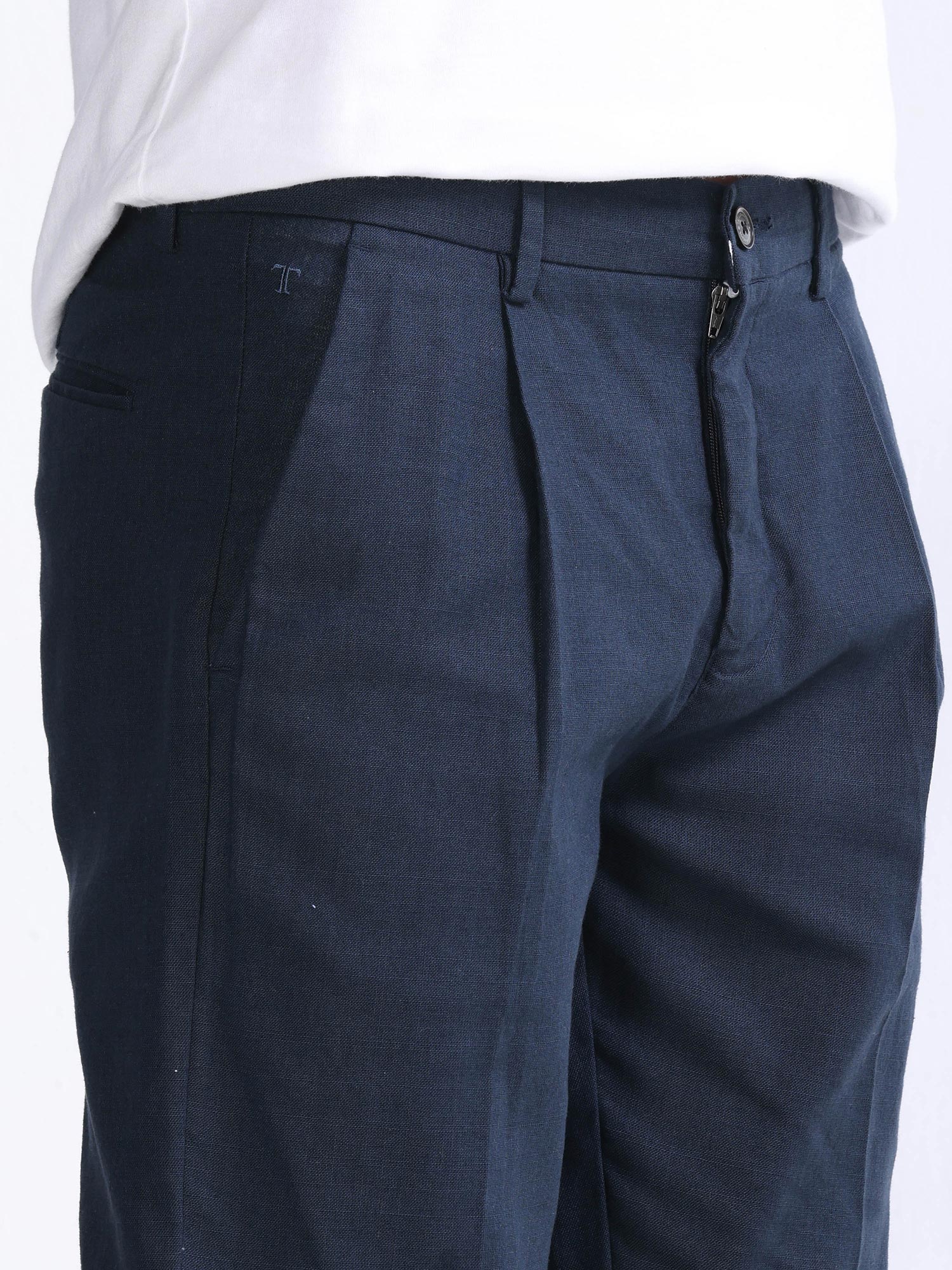 Raw Slub Navy Pleated Pant Navy mens linen trousers
