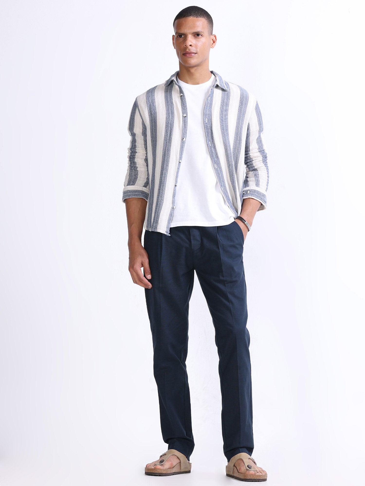 Raw Slub Navy Pleated Pant Navy mens linen trousers