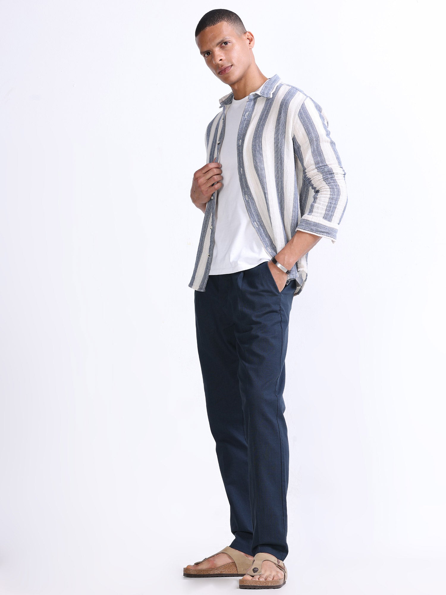 Raw Slub Navy Pleated Pant Navy mens linen trousers