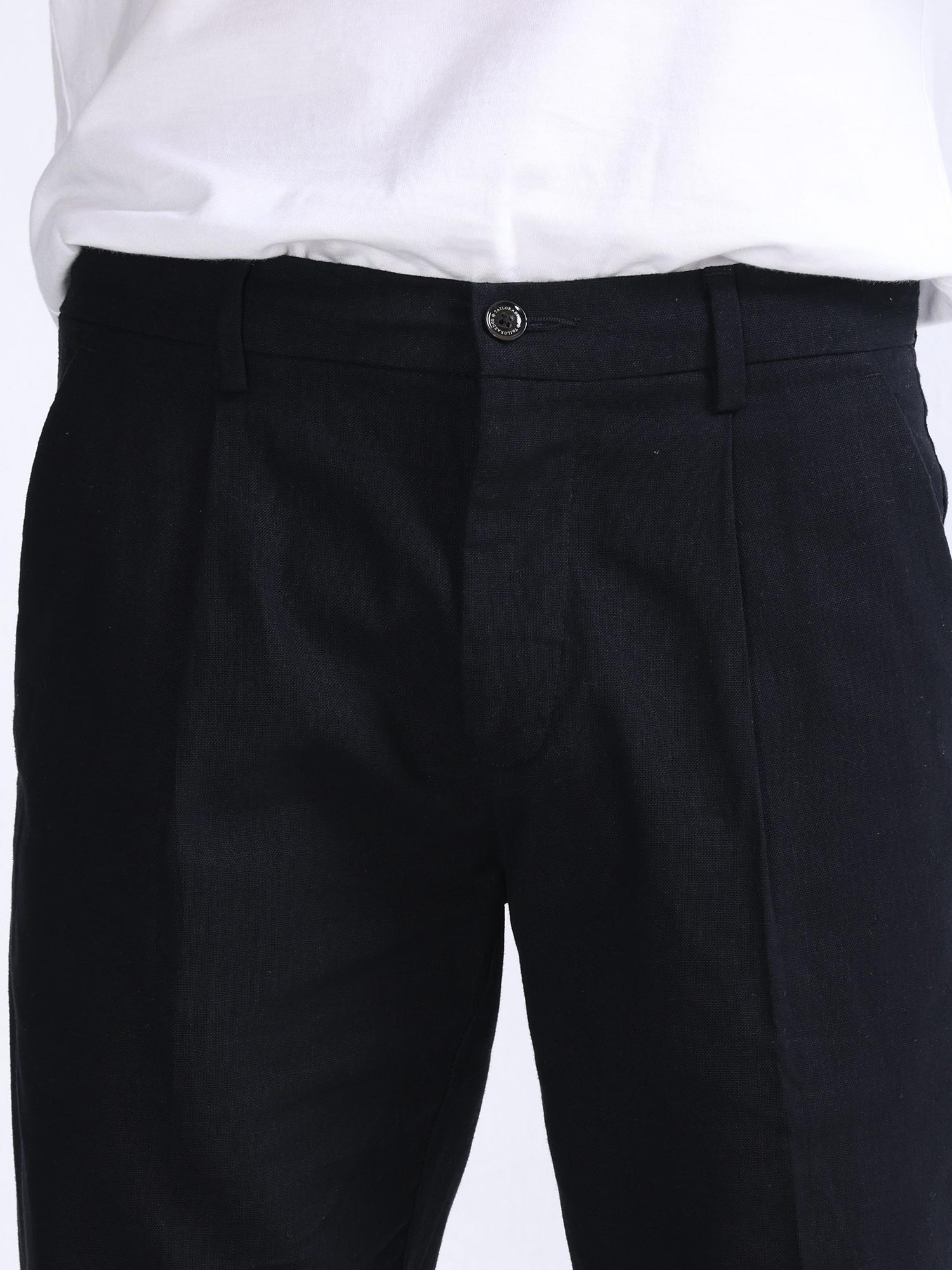 Raw Slub Black Pleated Pant mens black linen trousers