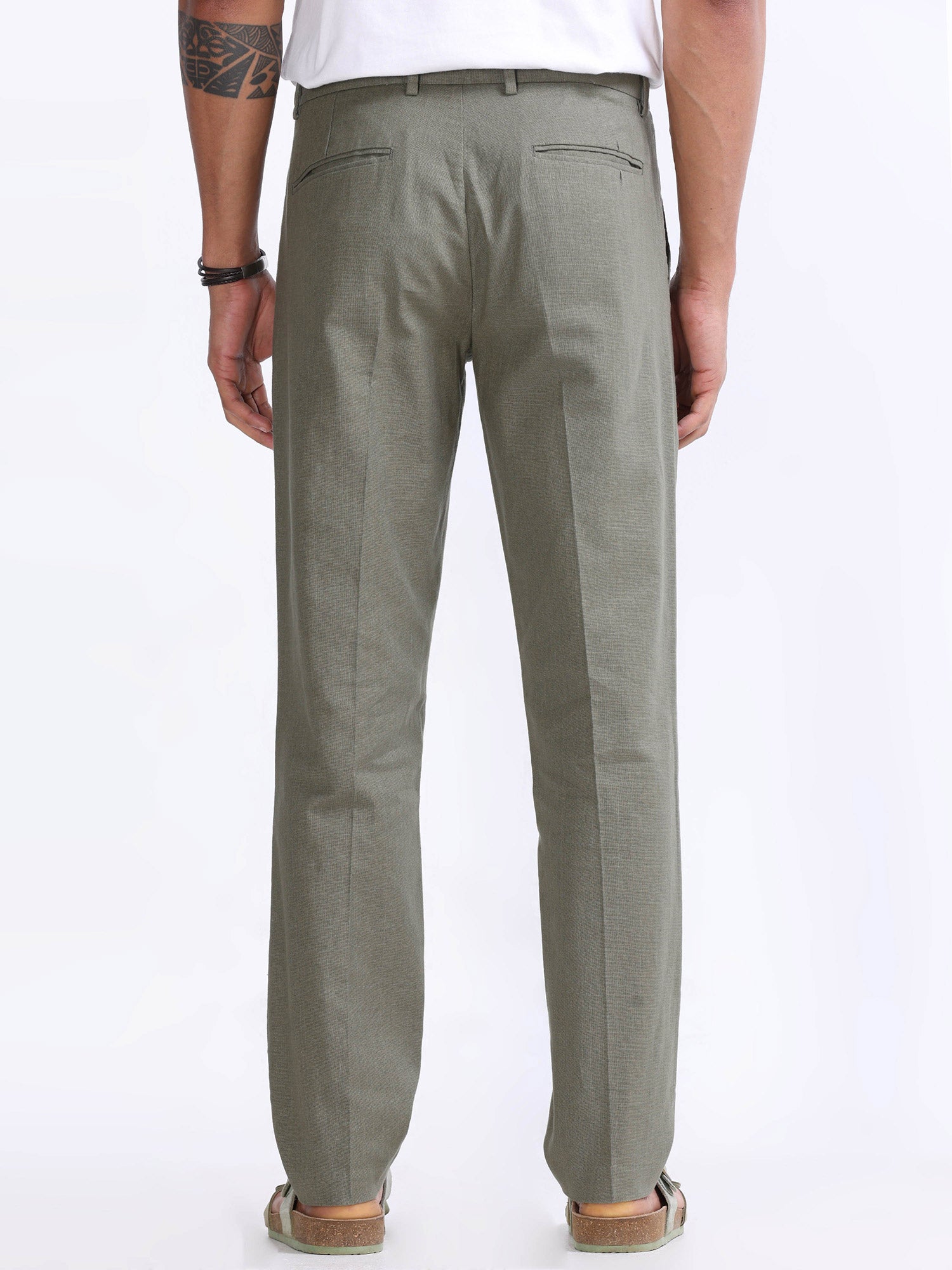 Raw Slub Pine Olive Pleated Pant cotton linen trousers mens
