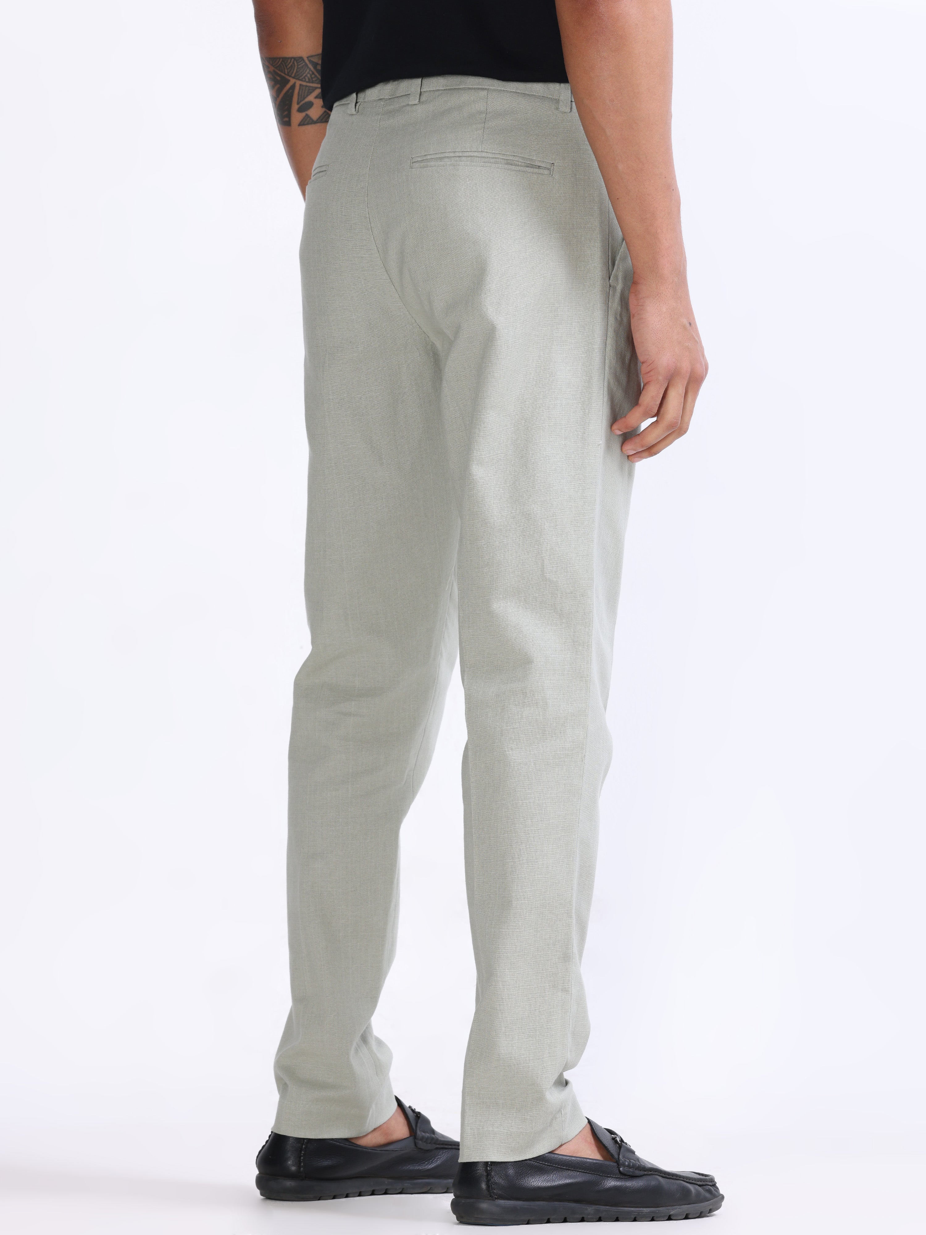 Raw Slub Pistachio Pleated Pant linen trousers