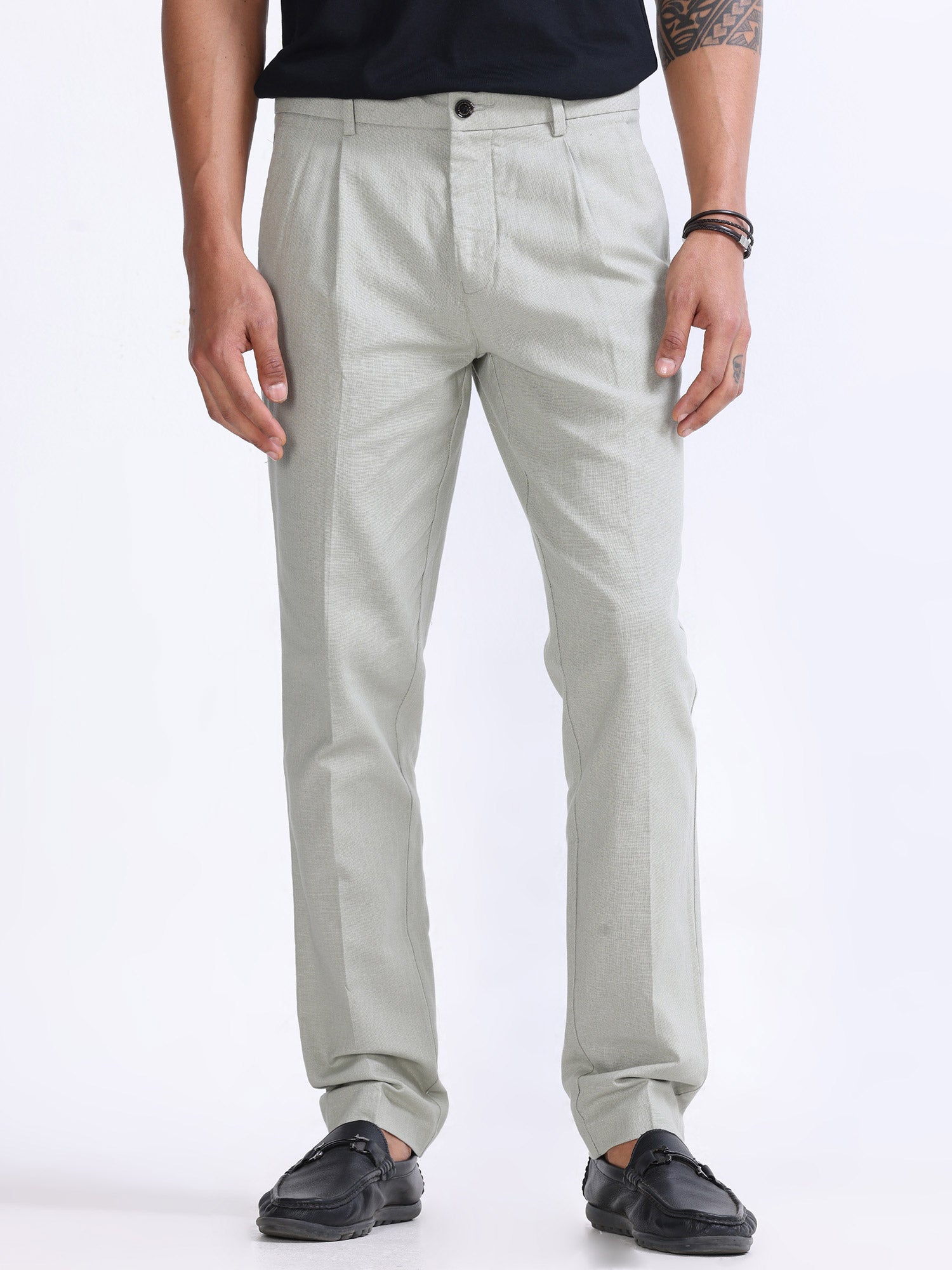 Raw Slub Pistachio Pleated Pant linen trousers