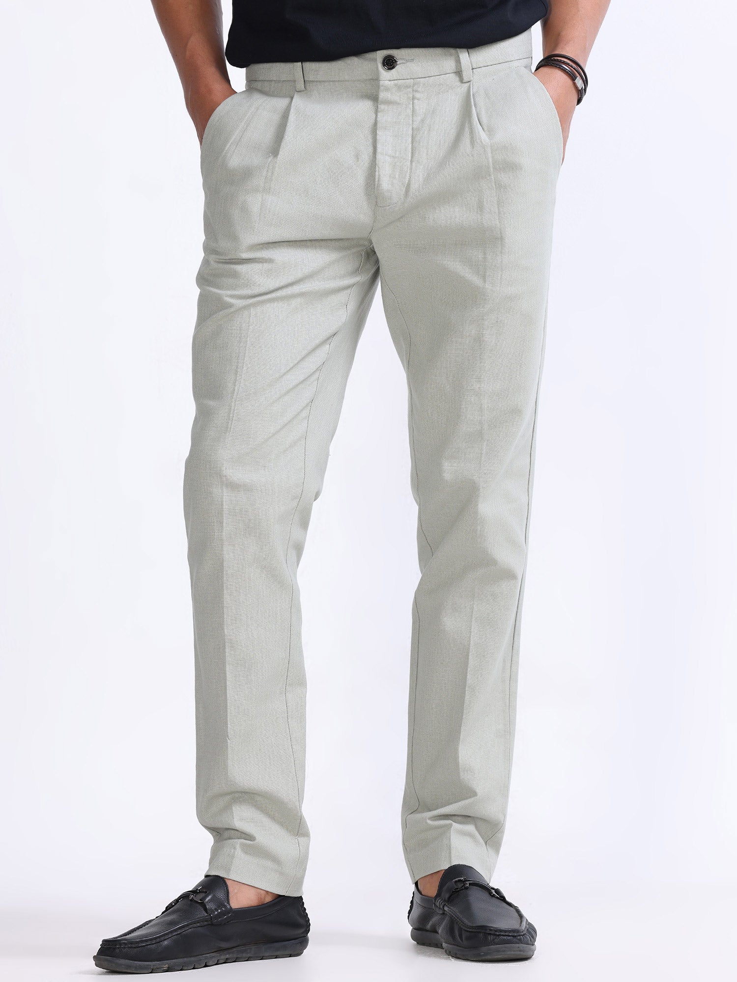 Raw Slub Pistachio Pleated Pant linen trousers