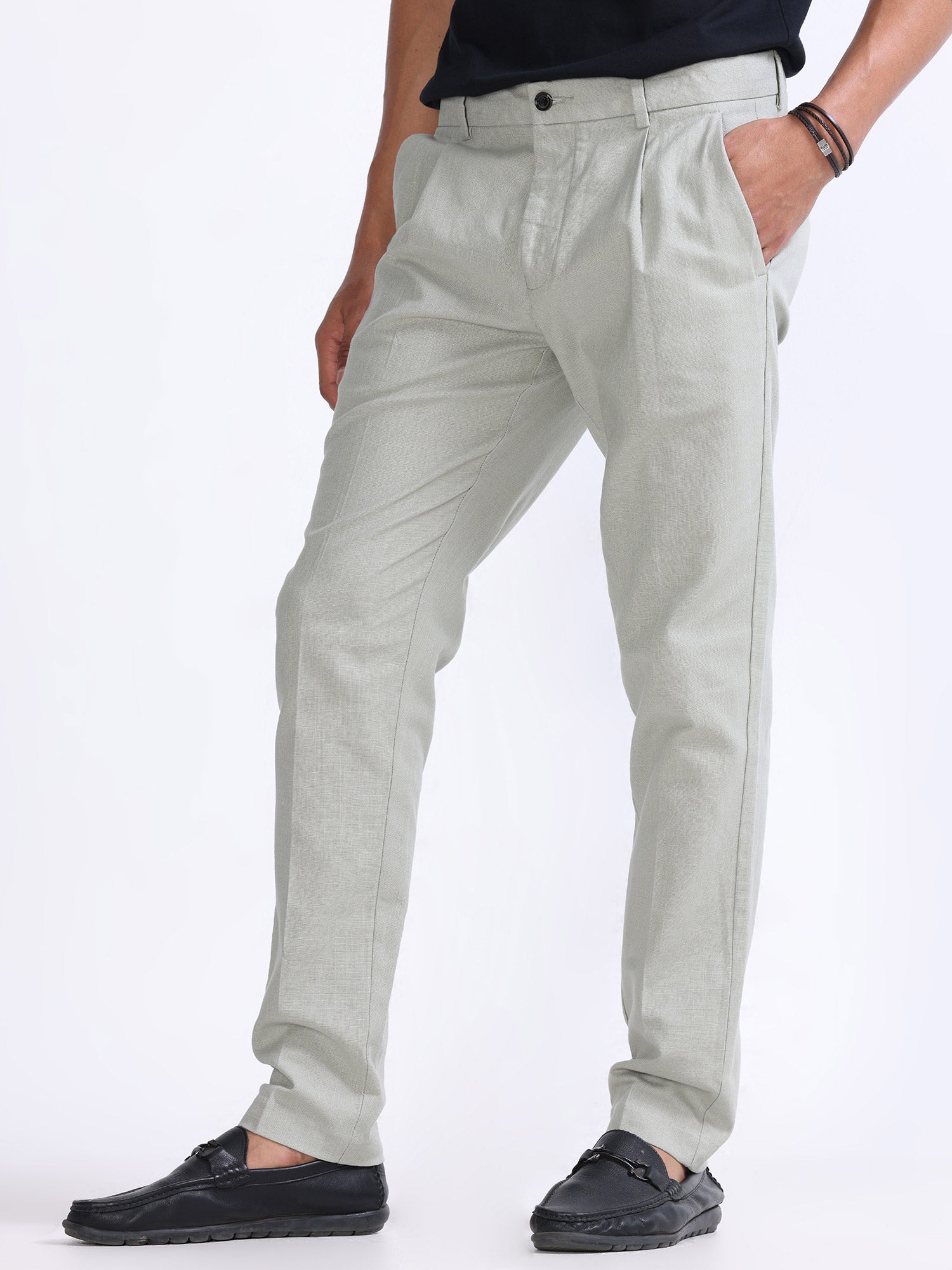 Raw Slub Pistachio Pleated Pant linen trousers